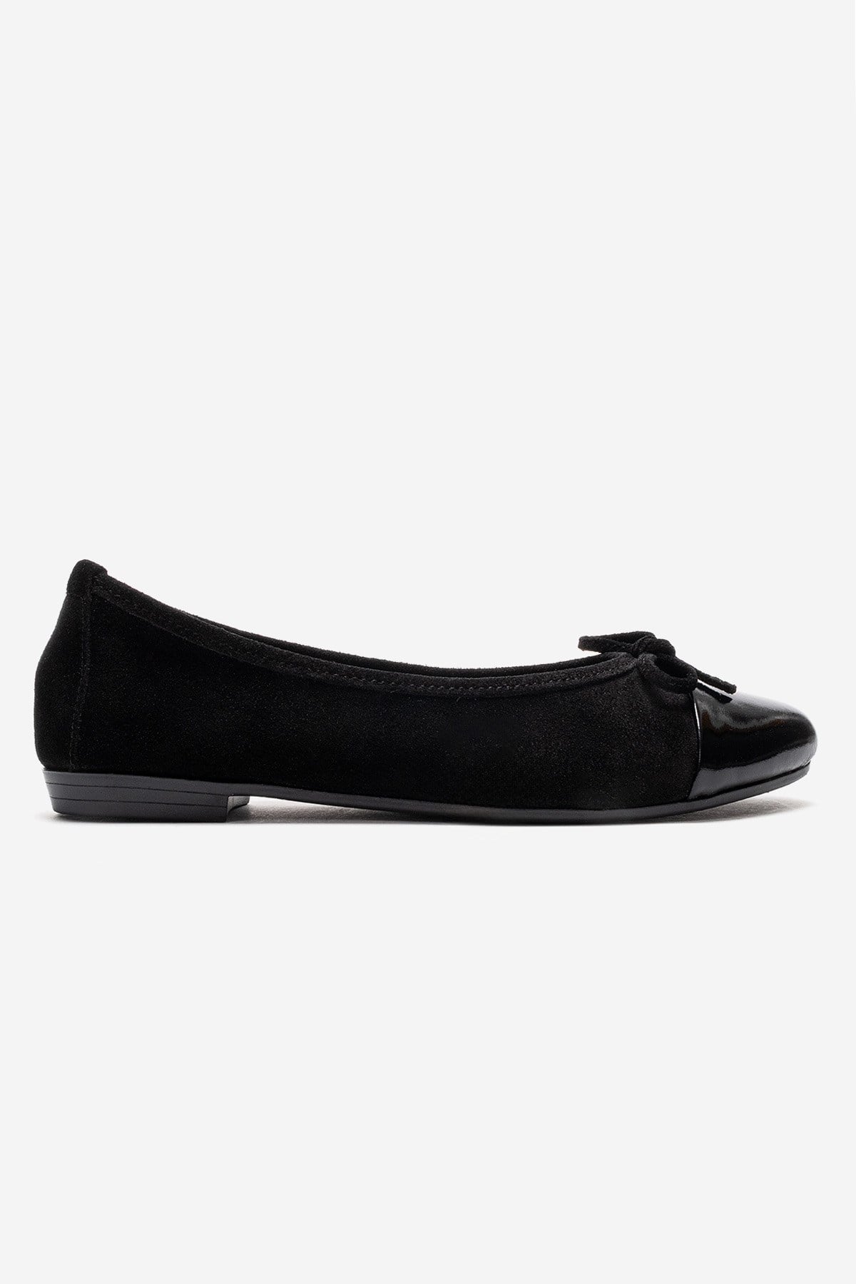 BOLEO - Black Genuine Leather Ballet Flat – heel view showing leather, suede, black, Vowalisse