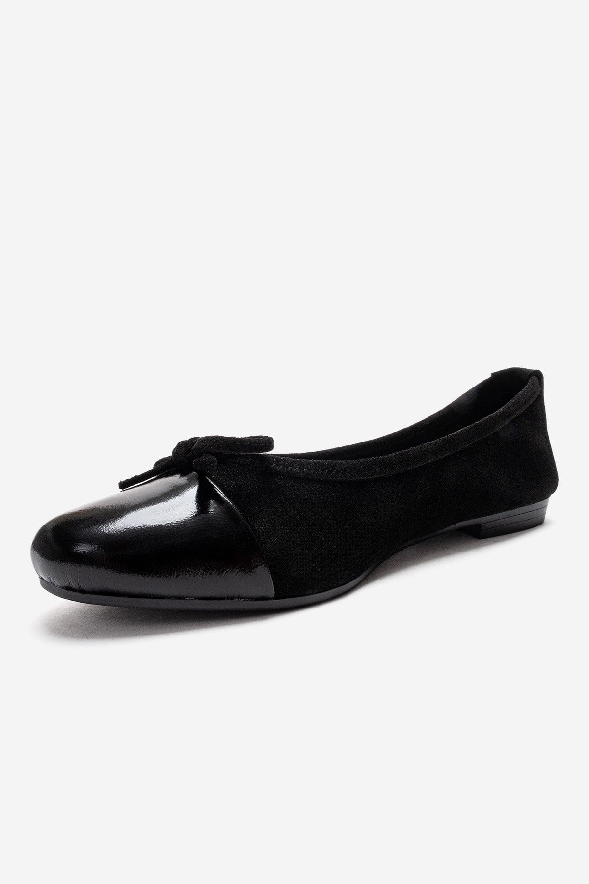 BOLEO - Black Genuine Leather Ballet Flat – top view showing leather, suede, black, Vowalisse