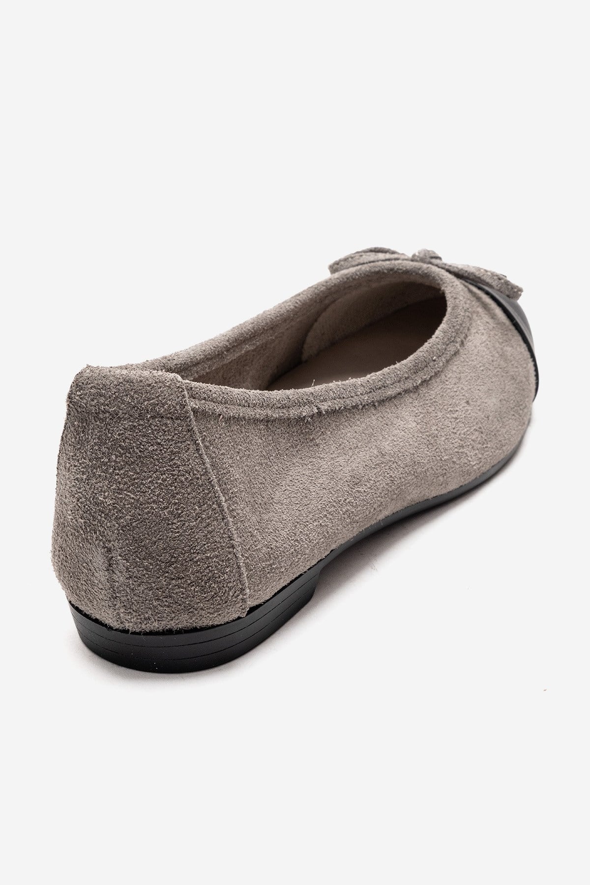 BOLEO - Gray Genuine Leather Ballet Flat – back view showing bow, leather, suede, Vowalisse