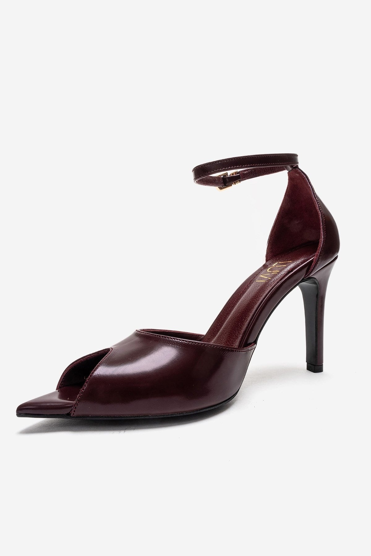 DONA - Burgundy Stiletto Pump – top view showing leather, Vowalisse