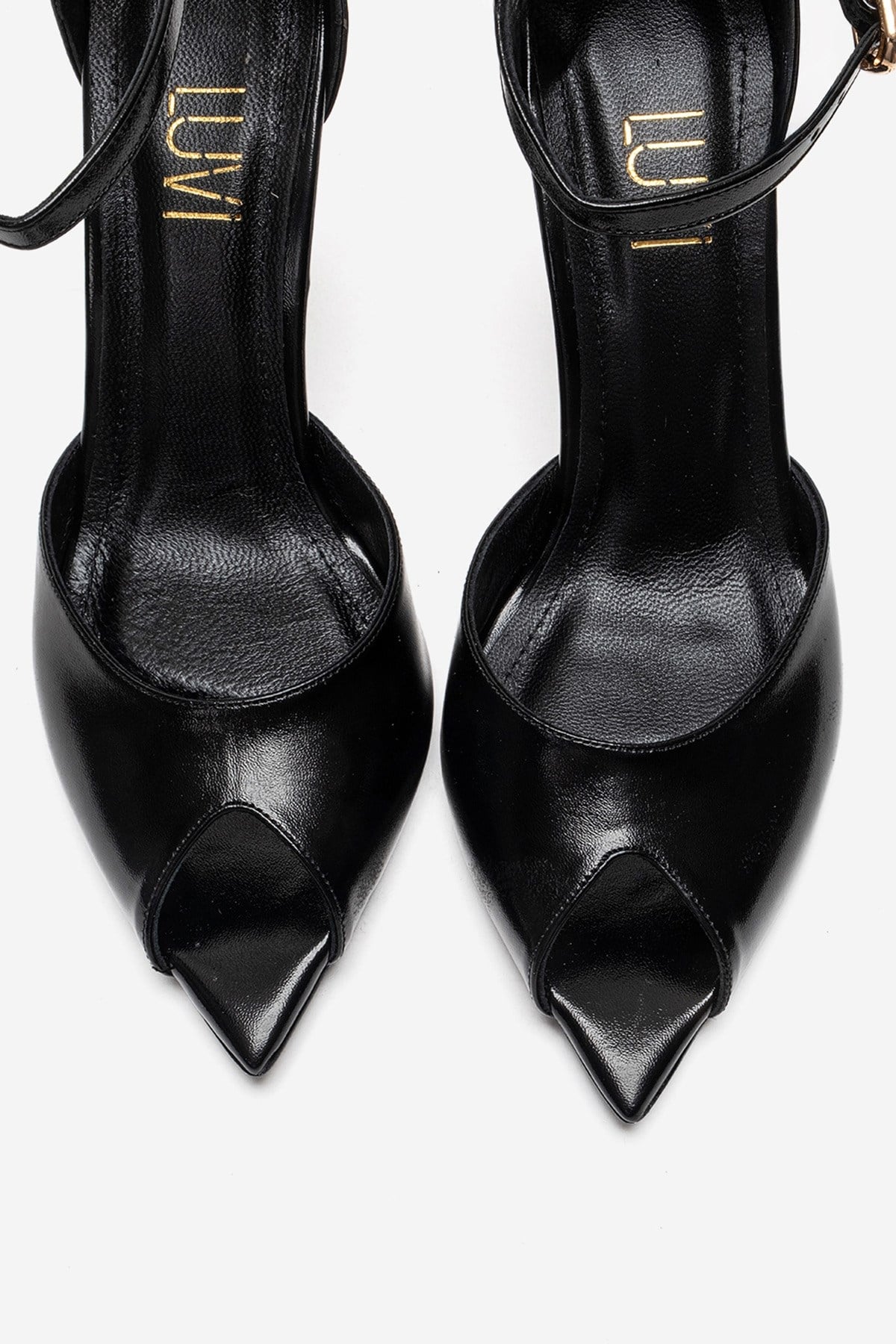 DONA - Black Stiletto Pump – side view showing leather, black, Vowalisse