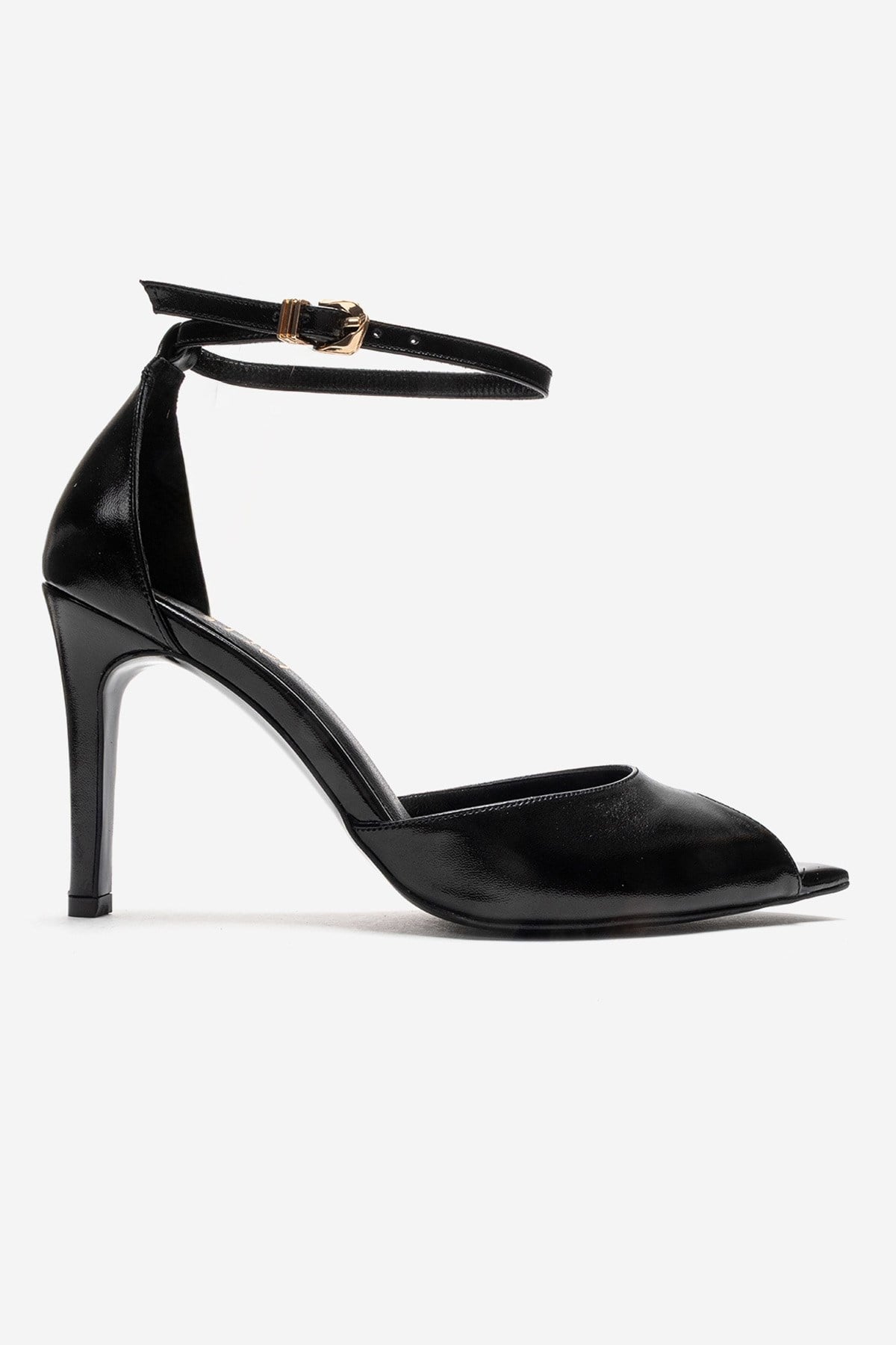 DONA - Black Stiletto Pump – heel view showing leather, black, Vowalisse