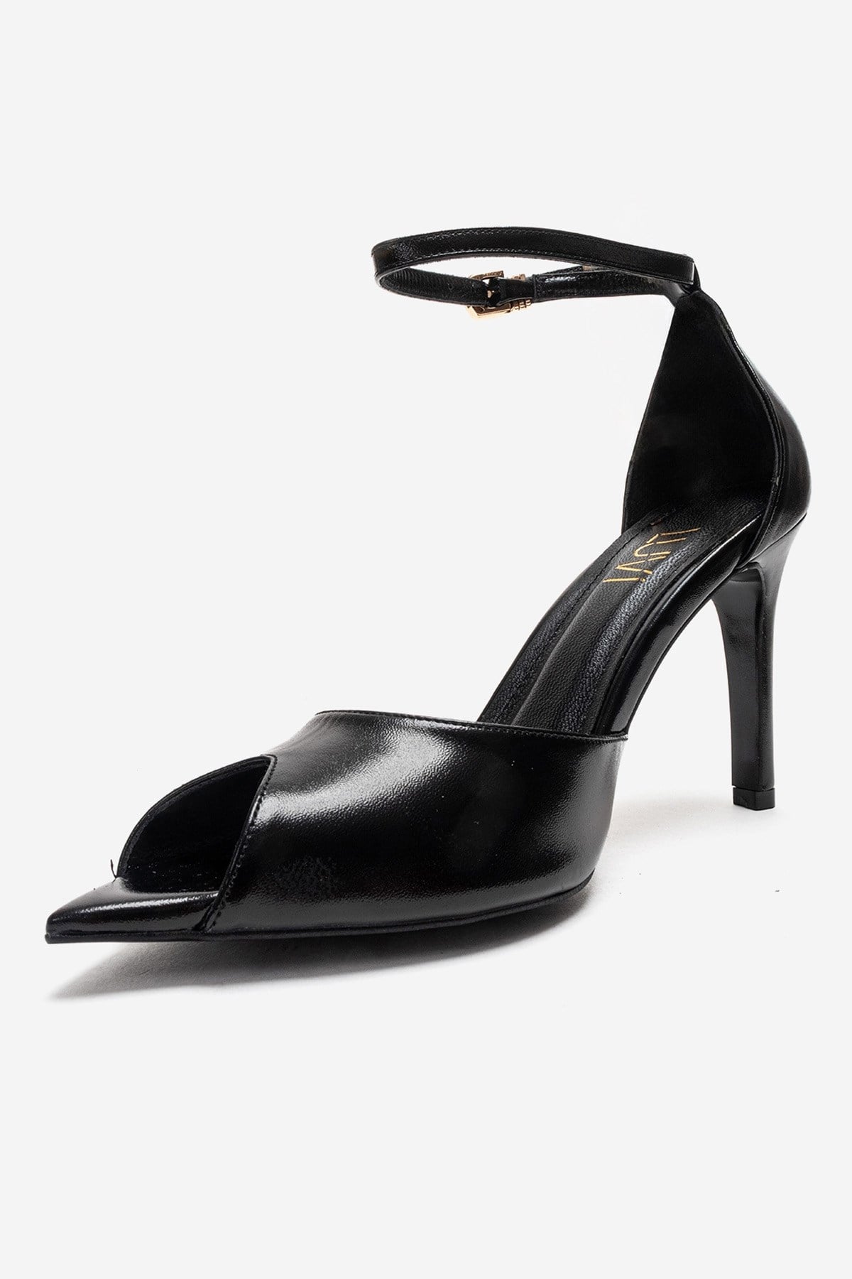 DONA - Black Stiletto Pump – top view showing leather, black, Vowalisse
