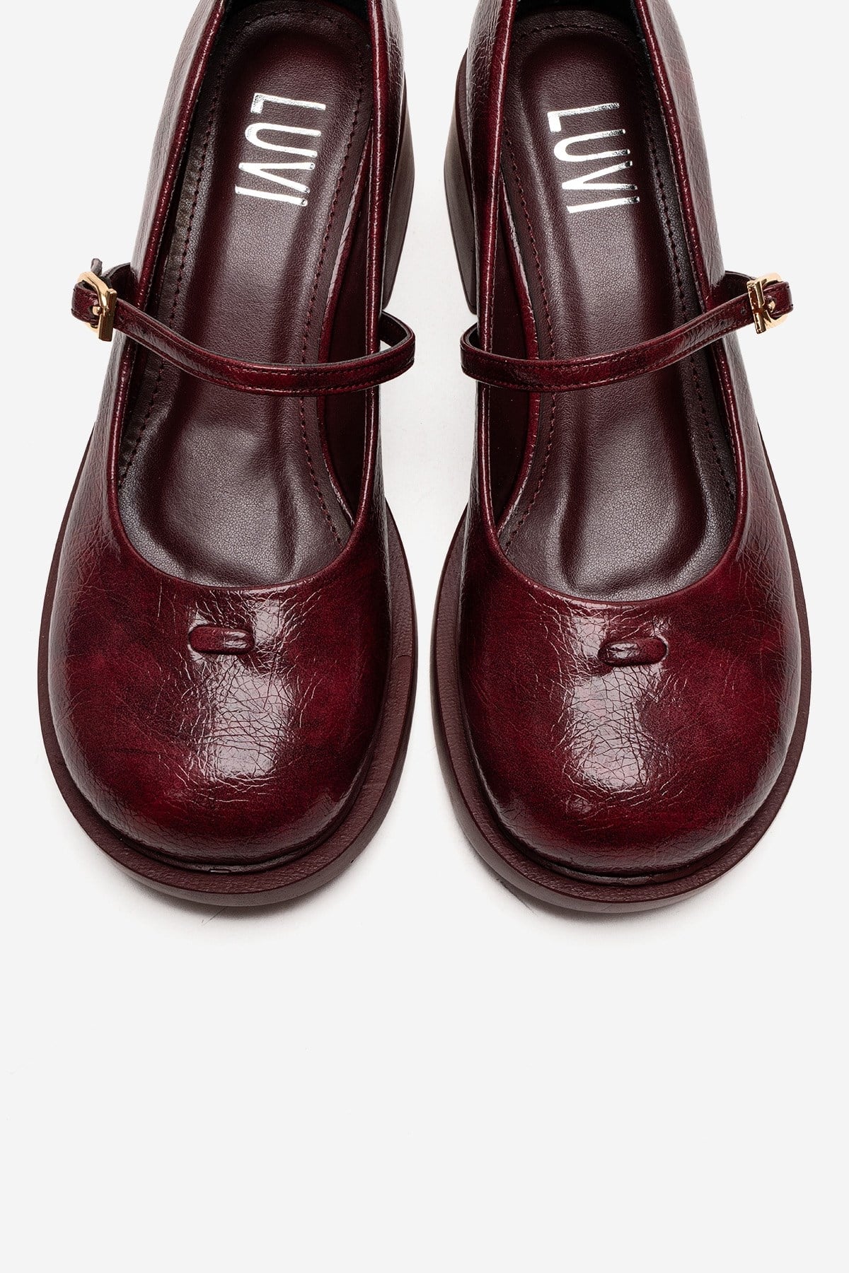 LUANDA - Burgundy Genuine Leather Block Heel Mary Jane – side view showing leather, Vowalisse
