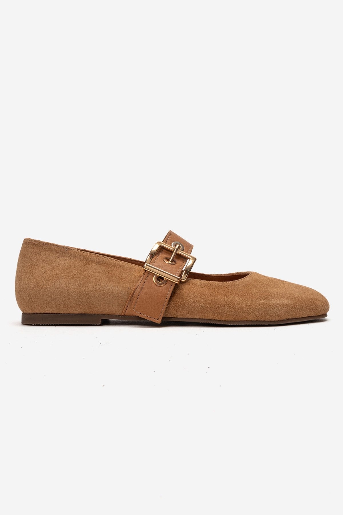 Jonas - Tan Suede Genuine Leather Ballet Flat – heel view showing leather, suede, Vowalisse
