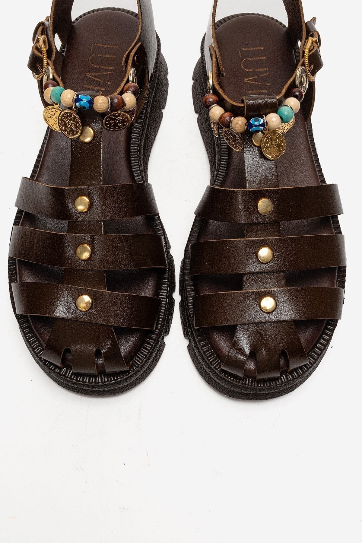 Solis - Brown Genuine Leather Sandal – side view showing leather, Vowalisse