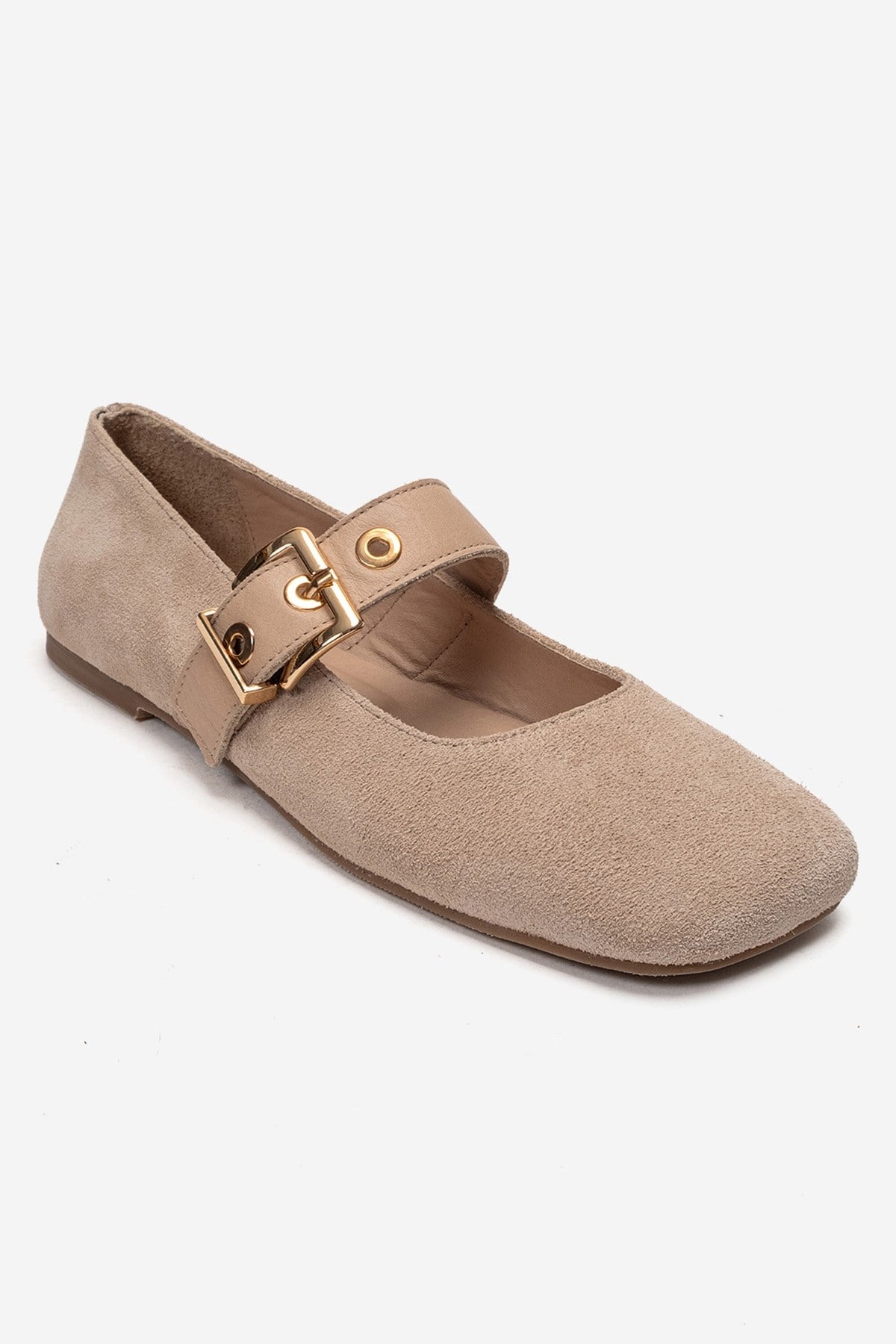 Jonas - Beige Suede Genuine Leather Ballet Flat – detail view showing leather, suede, Vowalisse