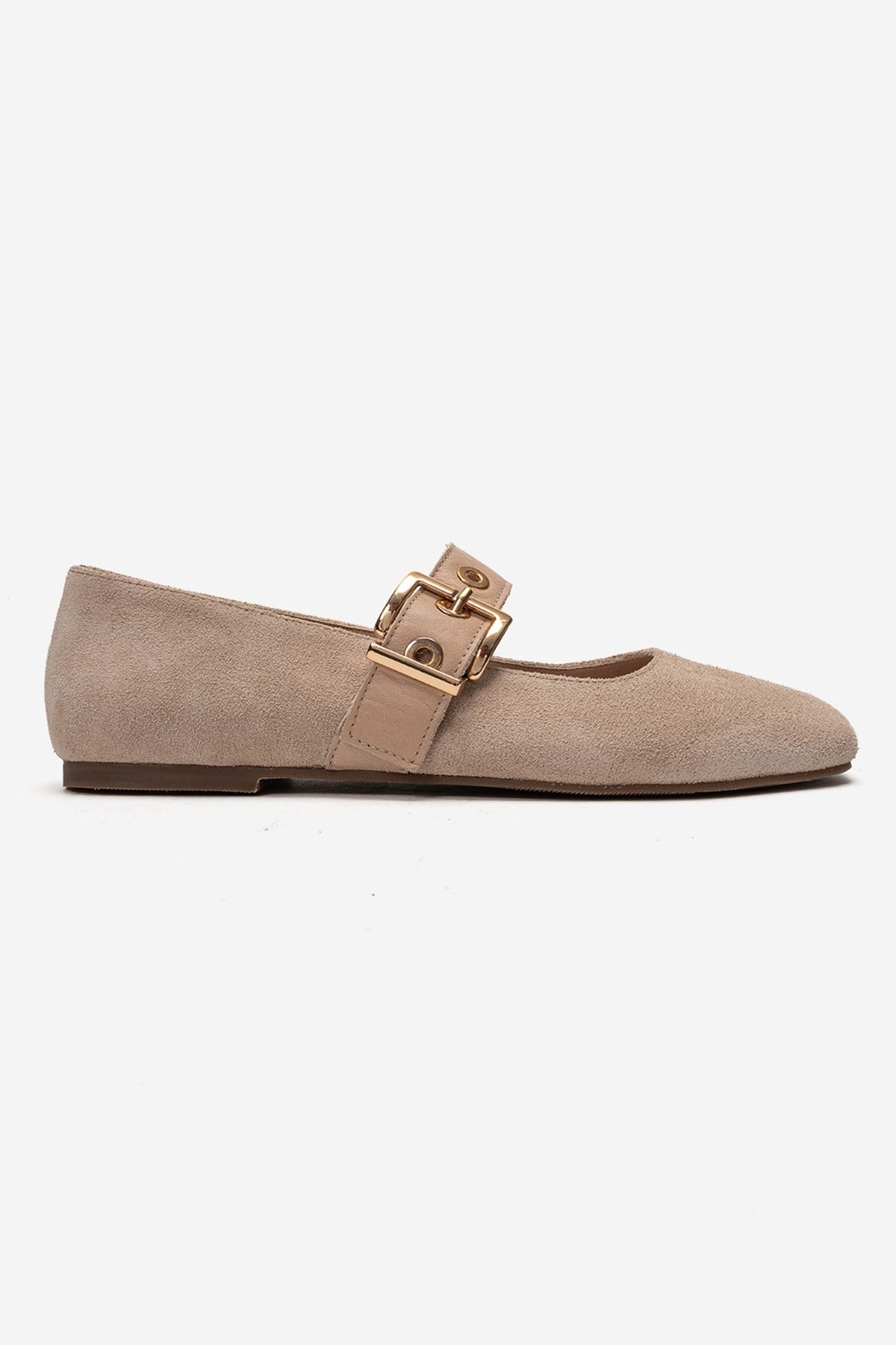 Jonas - Beige Suede Genuine Leather Ballet Flat – heel view showing leather, suede, Vowalisse