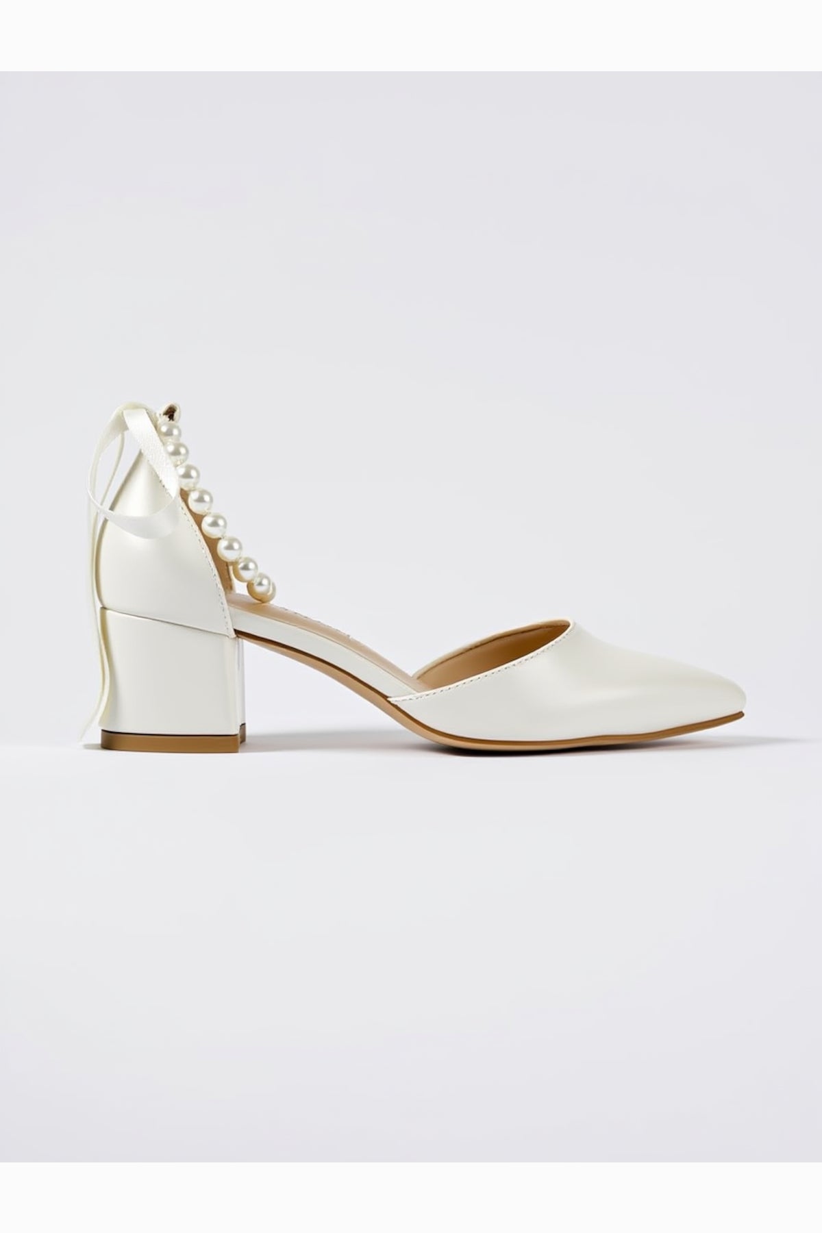 Evania Pointed-toe Block Heel Wedding Pump – side view showing pearl, red, Vowalisse