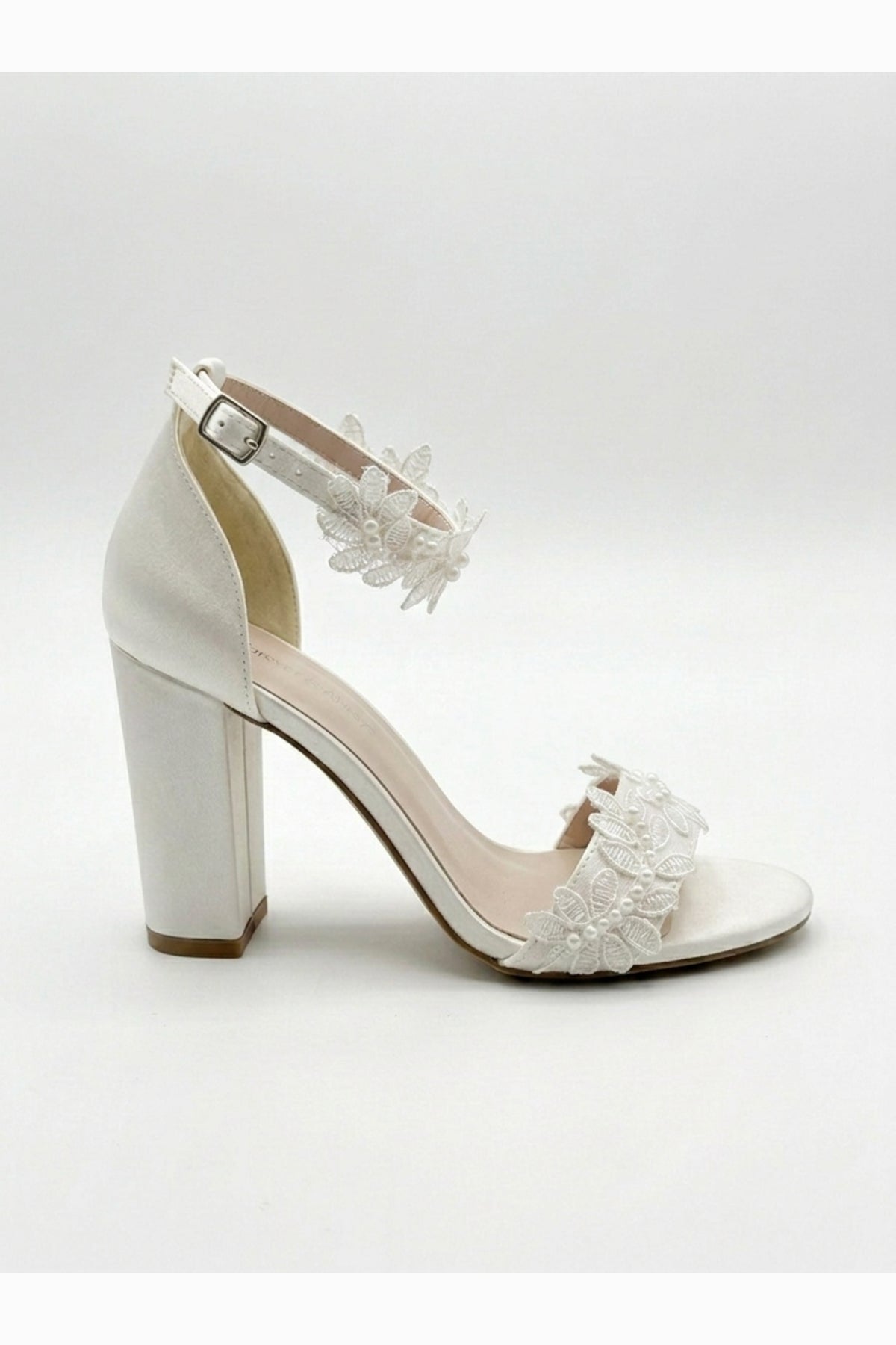 Lirielle Lace Wedding Heels – side view showing lace, red, Vowalisse