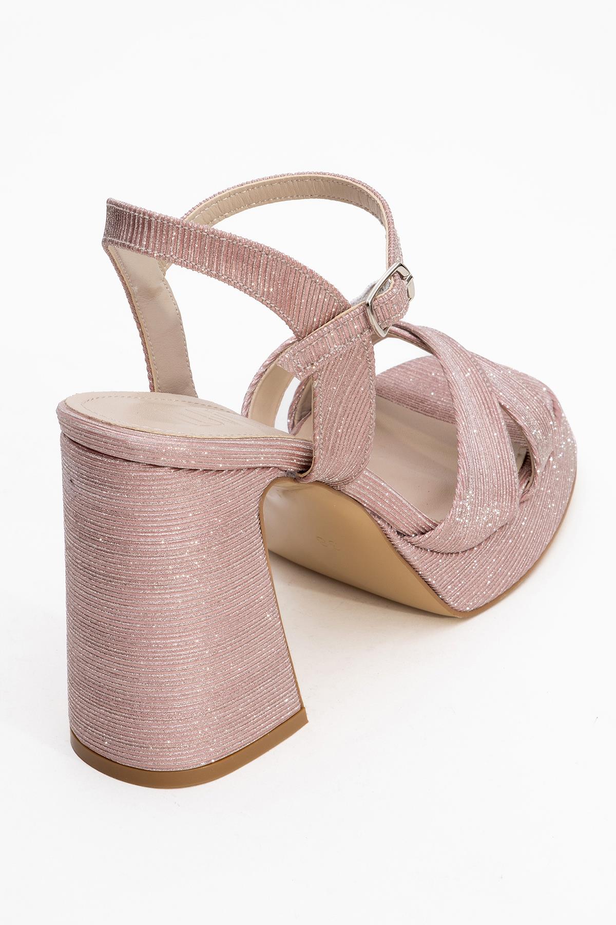 Lello - Pink Striped Platform Heel Shoe – back view showing leather, pink, Vowalisse