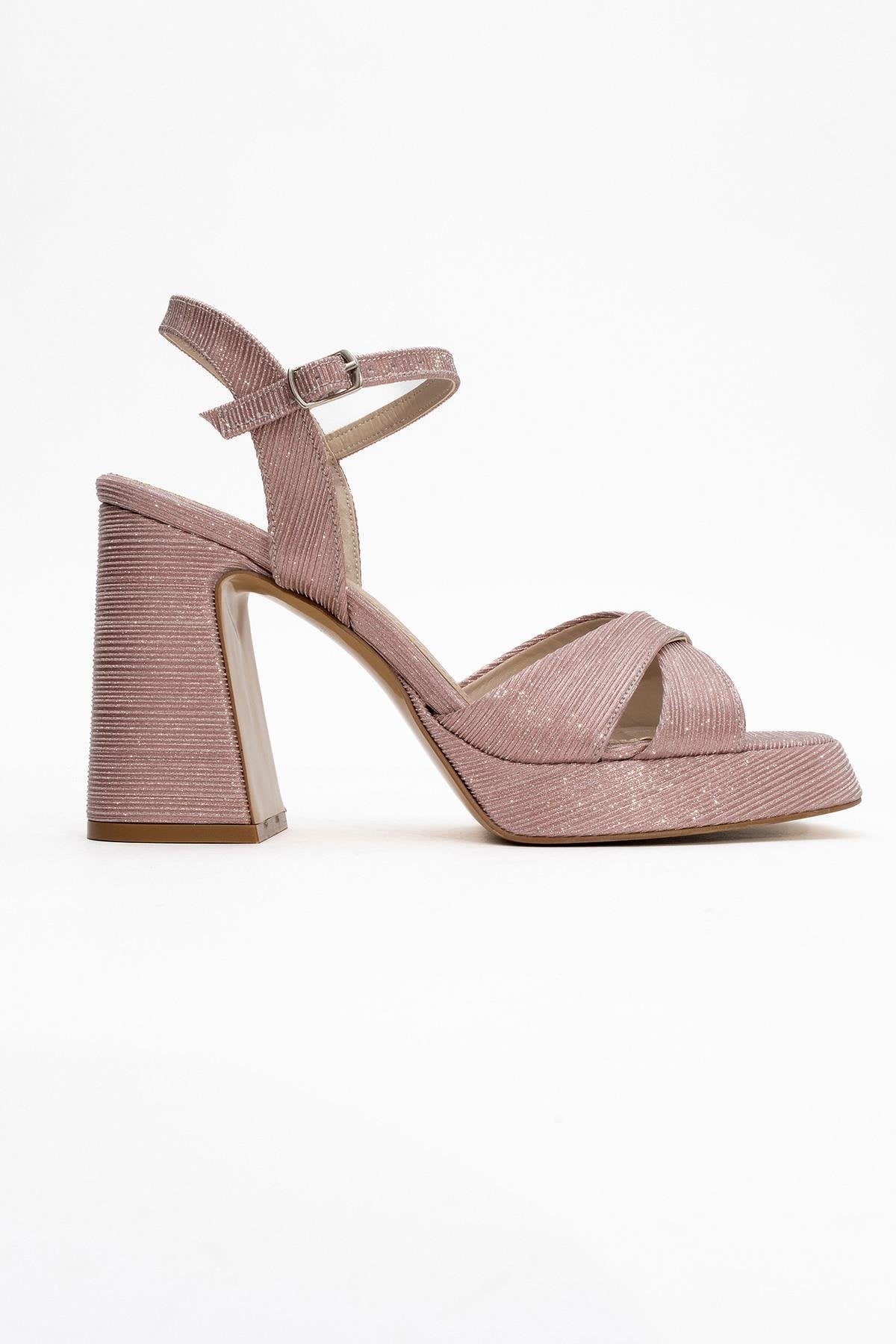 Lello - Pink Striped Platform Heel Shoe – top view showing leather, pink, Vowalisse