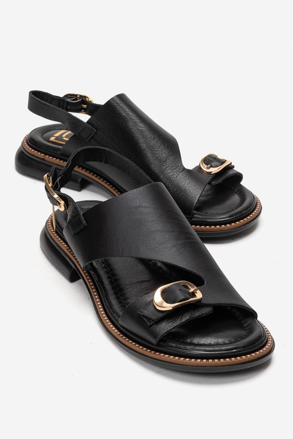 CRUEL - Black Genuine Leather Sandal – front three-quarter view showing leather, black, Vowalisse