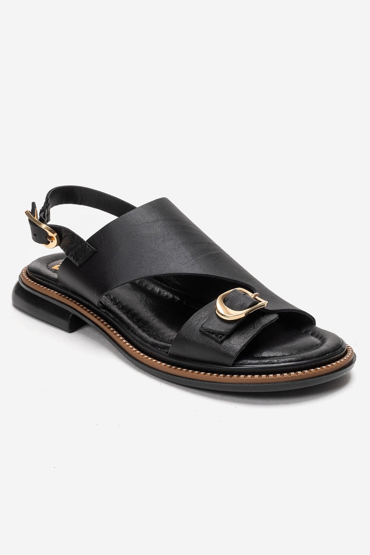 CRUEL - Black Genuine Leather Sandal – detail view showing leather, black, Vowalisse