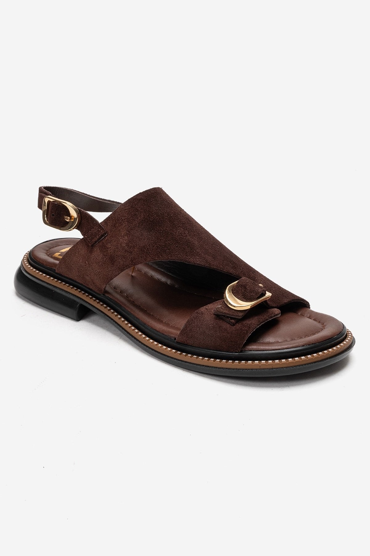 CRUEL - Cognac Genuine Leather Sandal – detail view showing leather, suede, Vowalisse