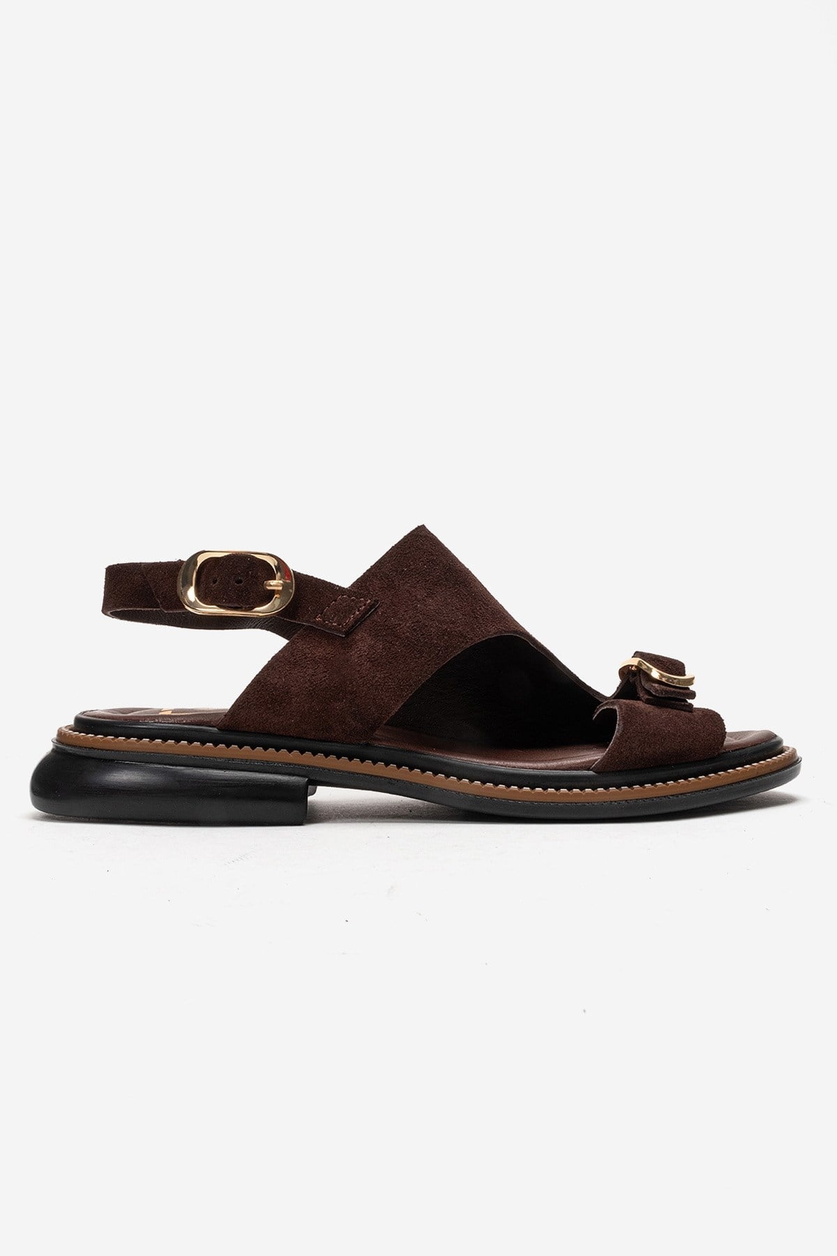 CRUEL - Cognac Genuine Leather Sandal – heel view showing leather, suede, Vowalisse