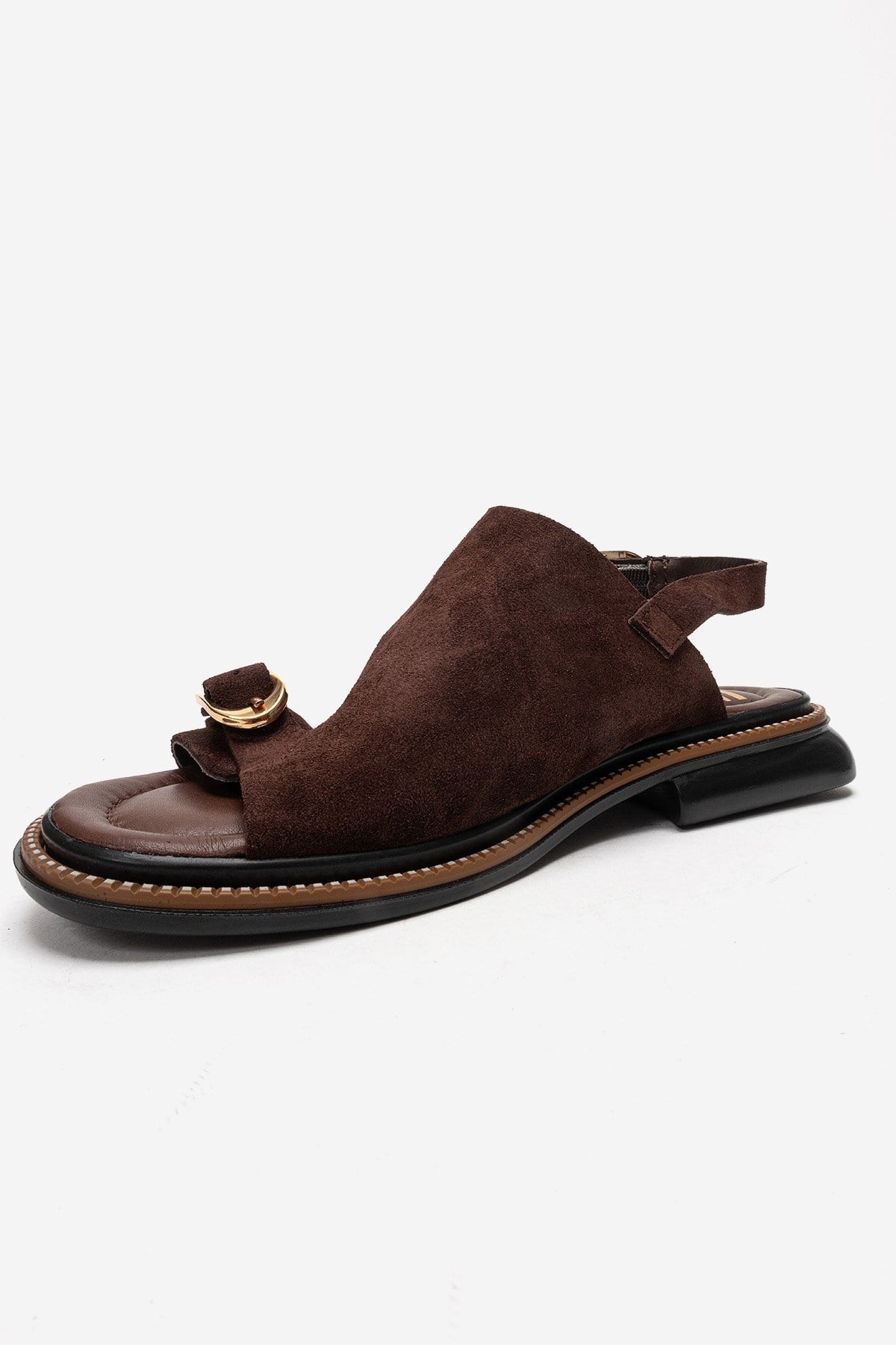 CRUEL - Cognac Genuine Leather Sandal – top view showing leather, suede, Vowalisse