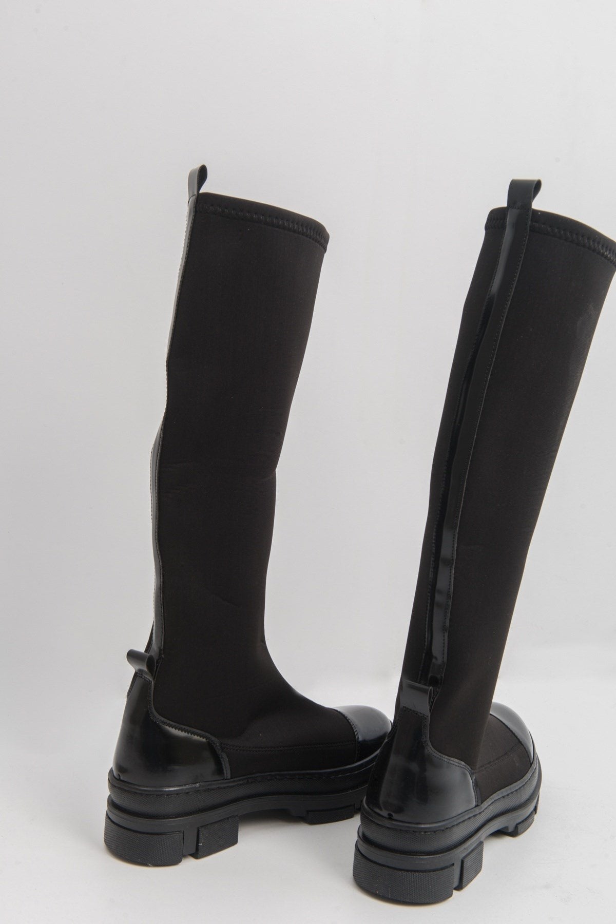 Bella Black Scuba Boot – top view showing leather, black, Vowalisse