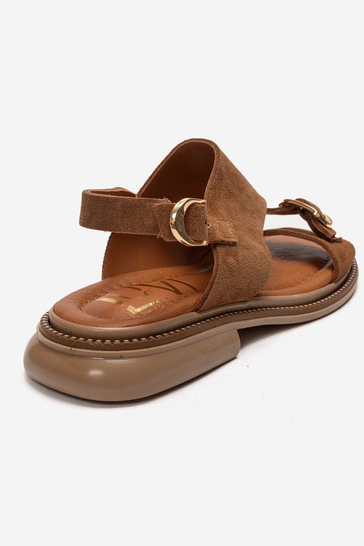 CRUEL - Camel Genuine Leather Sandal – back view showing leather, suede, Vowalisse