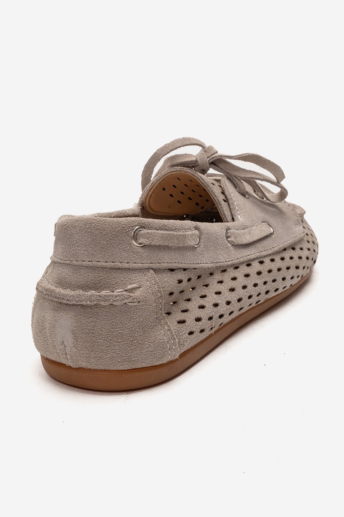 STEVO - Beige Genuine Leather Suede Lace-Up Loafer – back view showing lace, leather, suede, Vowalisse