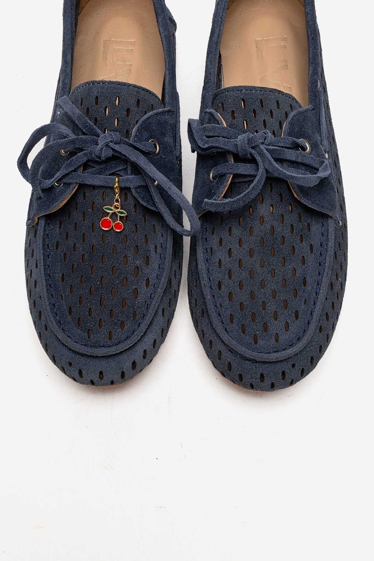 Stevo - Denim Blue Genuine Leather Perforated Lace-Up Loafer – side view showing lace, leather, suede, Vowalisse