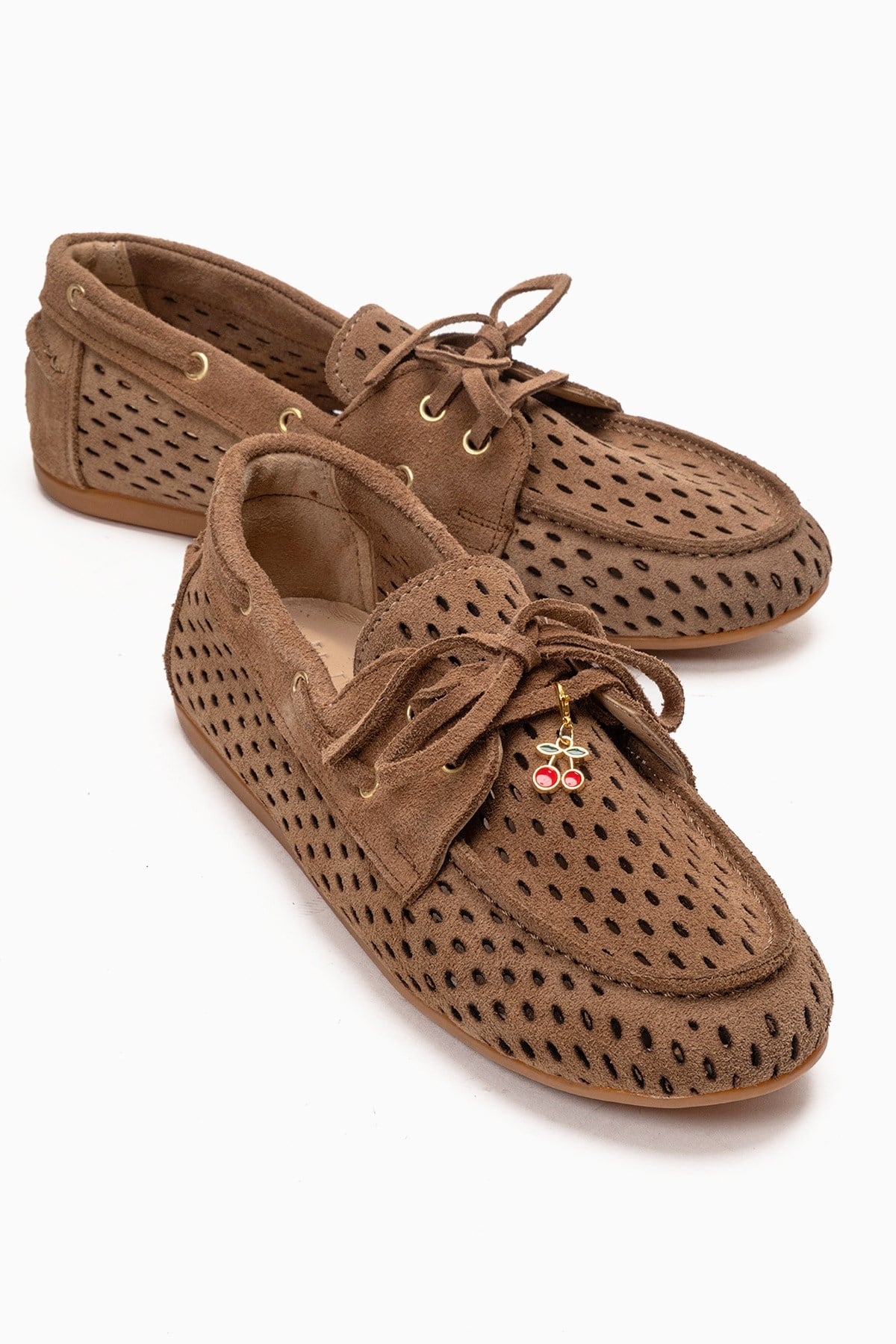 Stevo - Taupe Genuine Leather Perforated Lace-Up Loafer – front three-quarter view showing lace, leather, suede, Vowalisse