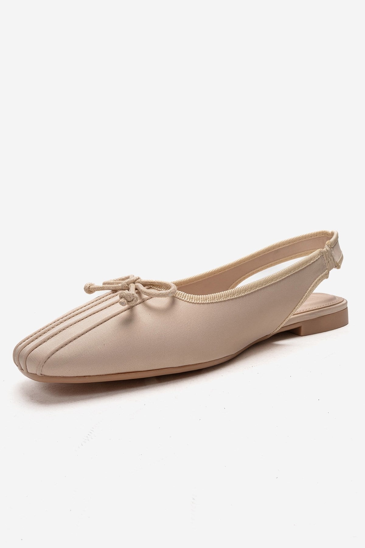 Zelvia - Beige Satin Bow Slingback Ballet Flat – top view showing bow, satin, Vowalisse