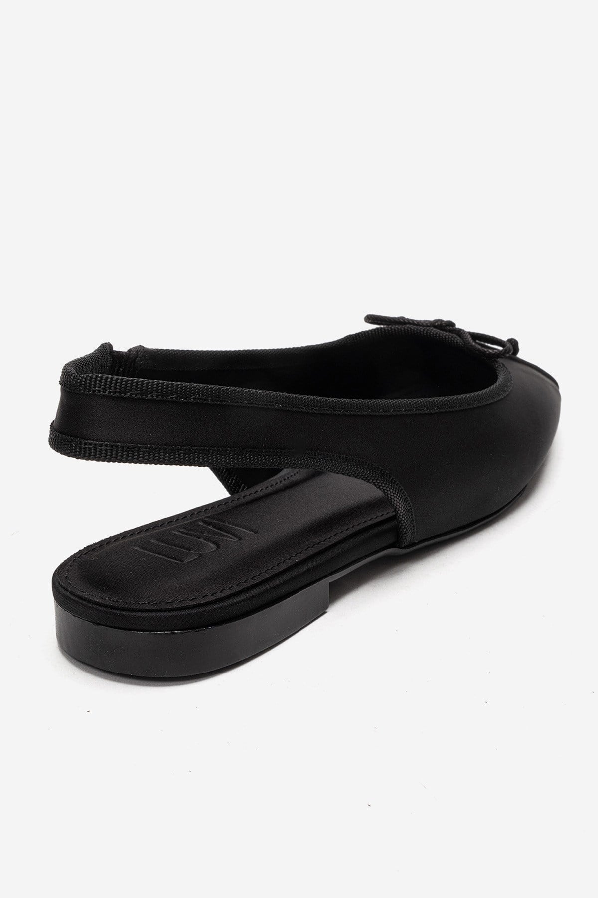 Zelvia - Black Satin Bow Slingback Ballet Flat – back view showing bow, satin, black, Vowalisse