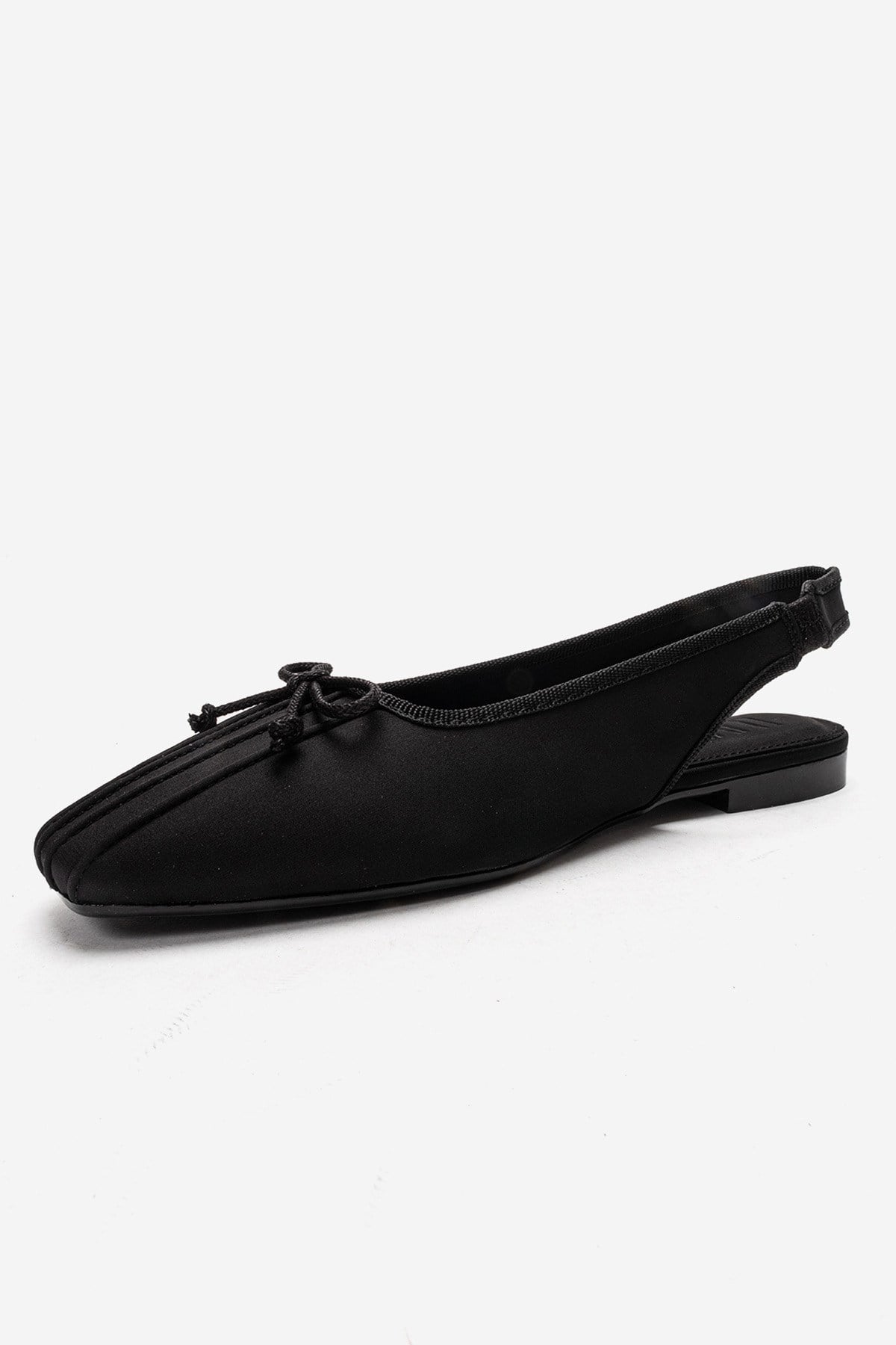 Zelvia - Black Satin Bow Slingback Ballet Flat – top view showing bow, satin, black, Vowalisse