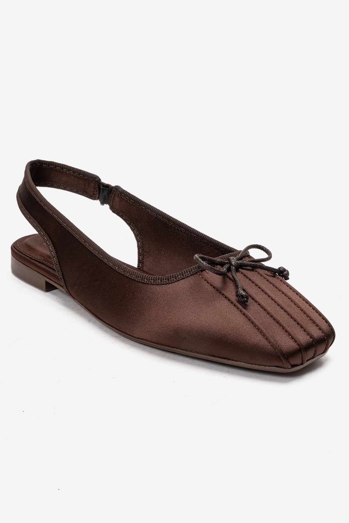 Zelvia - Brown Satin Bow Slingback Ballet Flat – side view showing bow, satin, Vowalisse