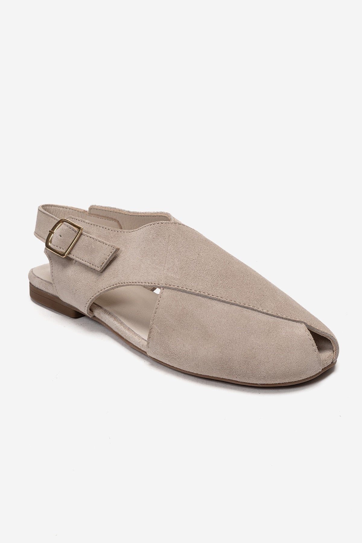 Monaro - Beige Suede Genuine Leather Sandal – side view showing leather, suede, Vowalisse