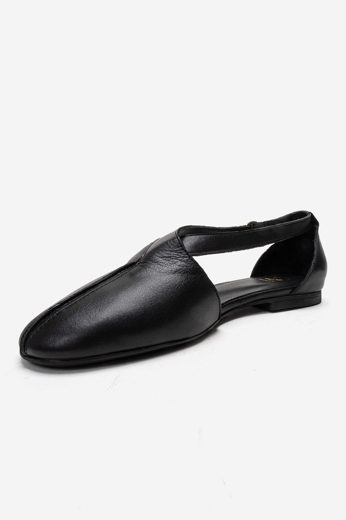Fable - Black Genuine Leather Side-Cut Ballet Flat – top view showing leather, black, Vowalisse