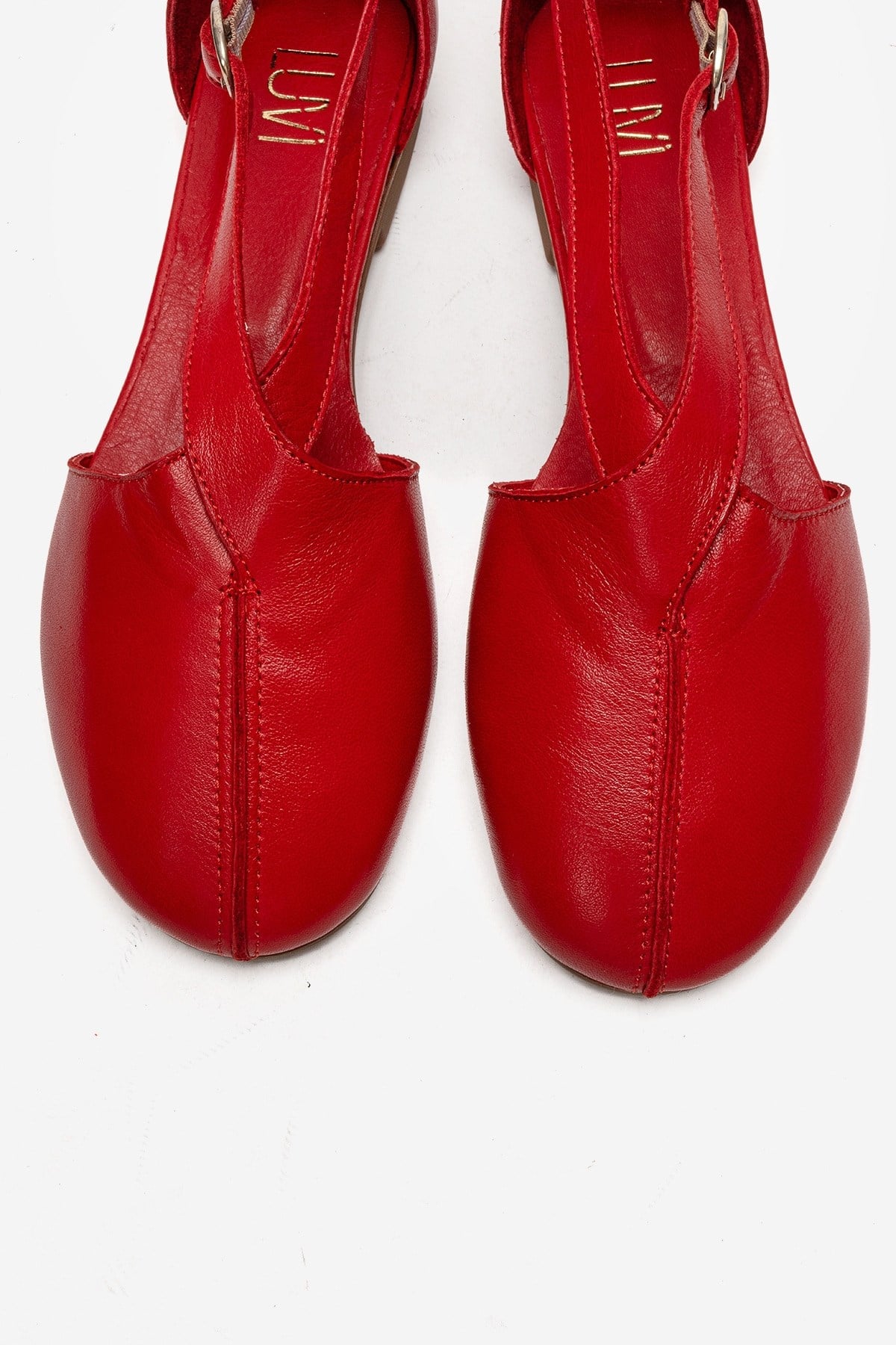 Fable - Red Genuine Leather Side-Cut Ballet Flat – side view showing leather, red, Vowalisse