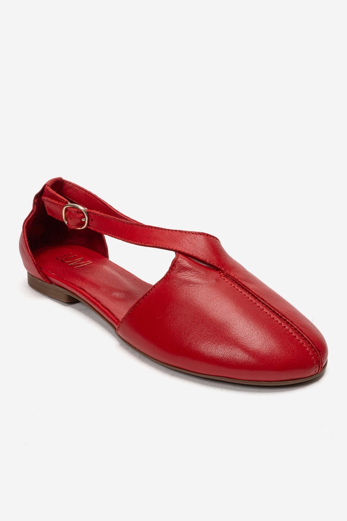 Fable - Red Genuine Leather Side-Cut Ballet Flat – detail view showing leather, red, Vowalisse