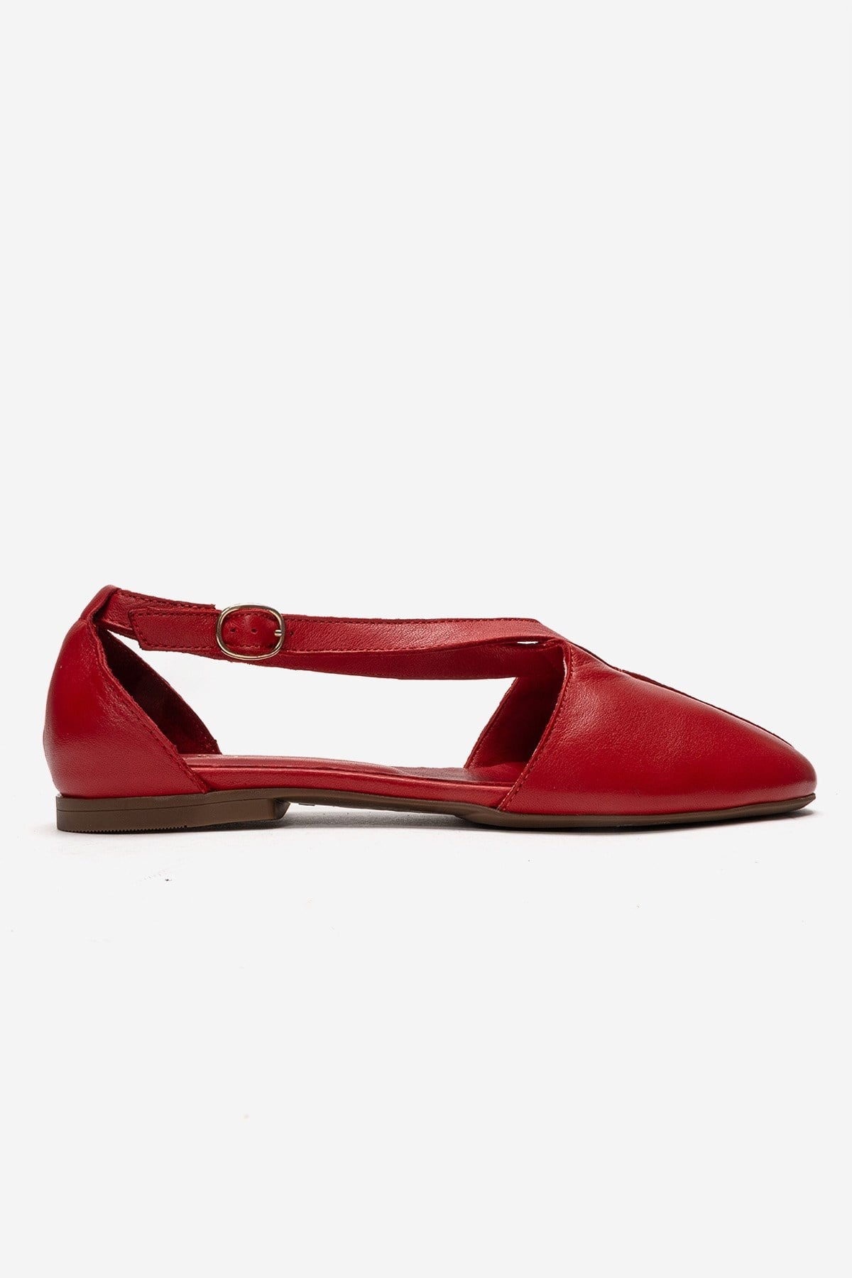 Fable - Red Genuine Leather Side-Cut Ballet Flat – heel view showing leather, red, Vowalisse