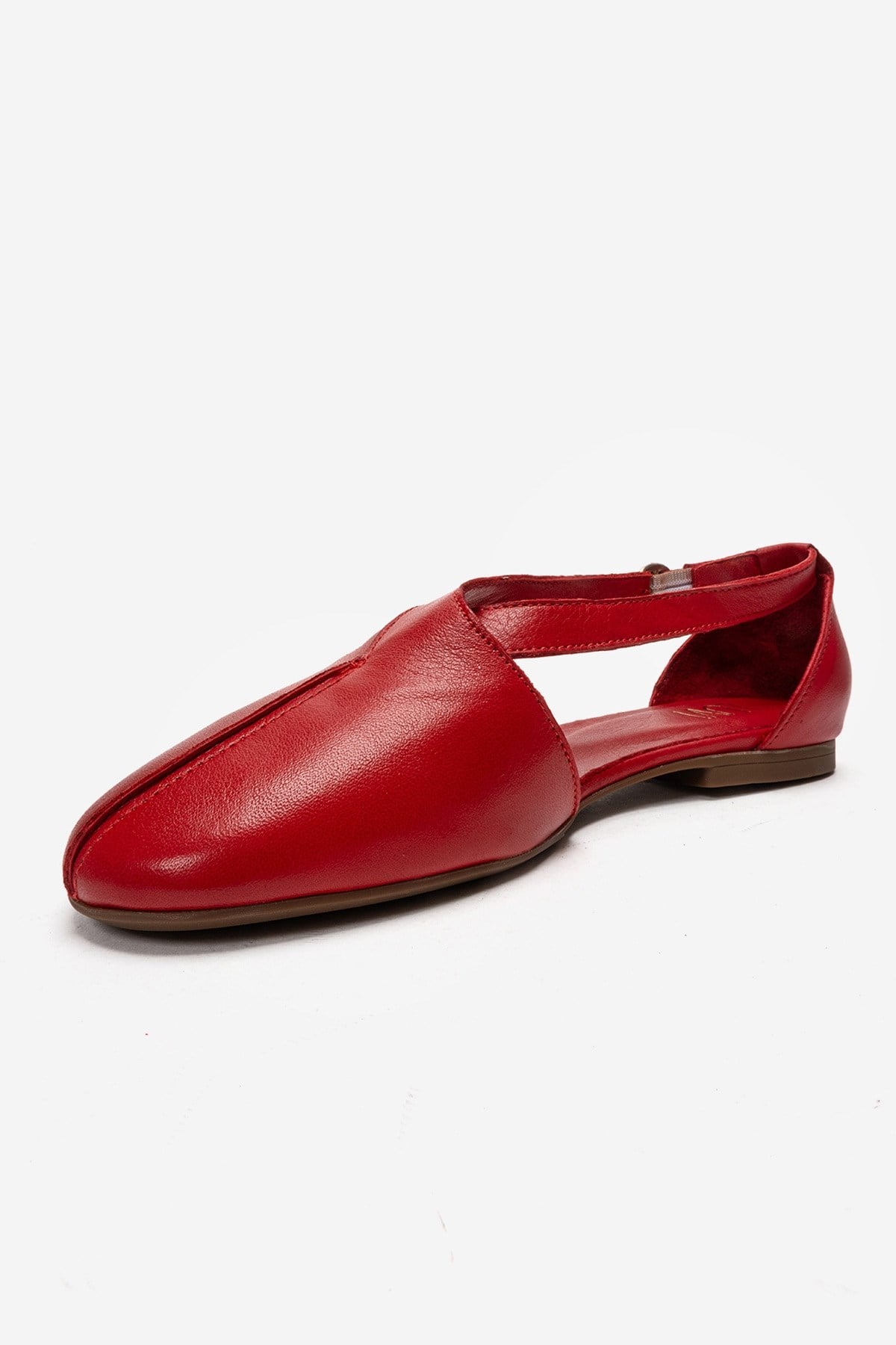 Fable - Red Genuine Leather Side-Cut Ballet Flat – top view showing leather, red, Vowalisse