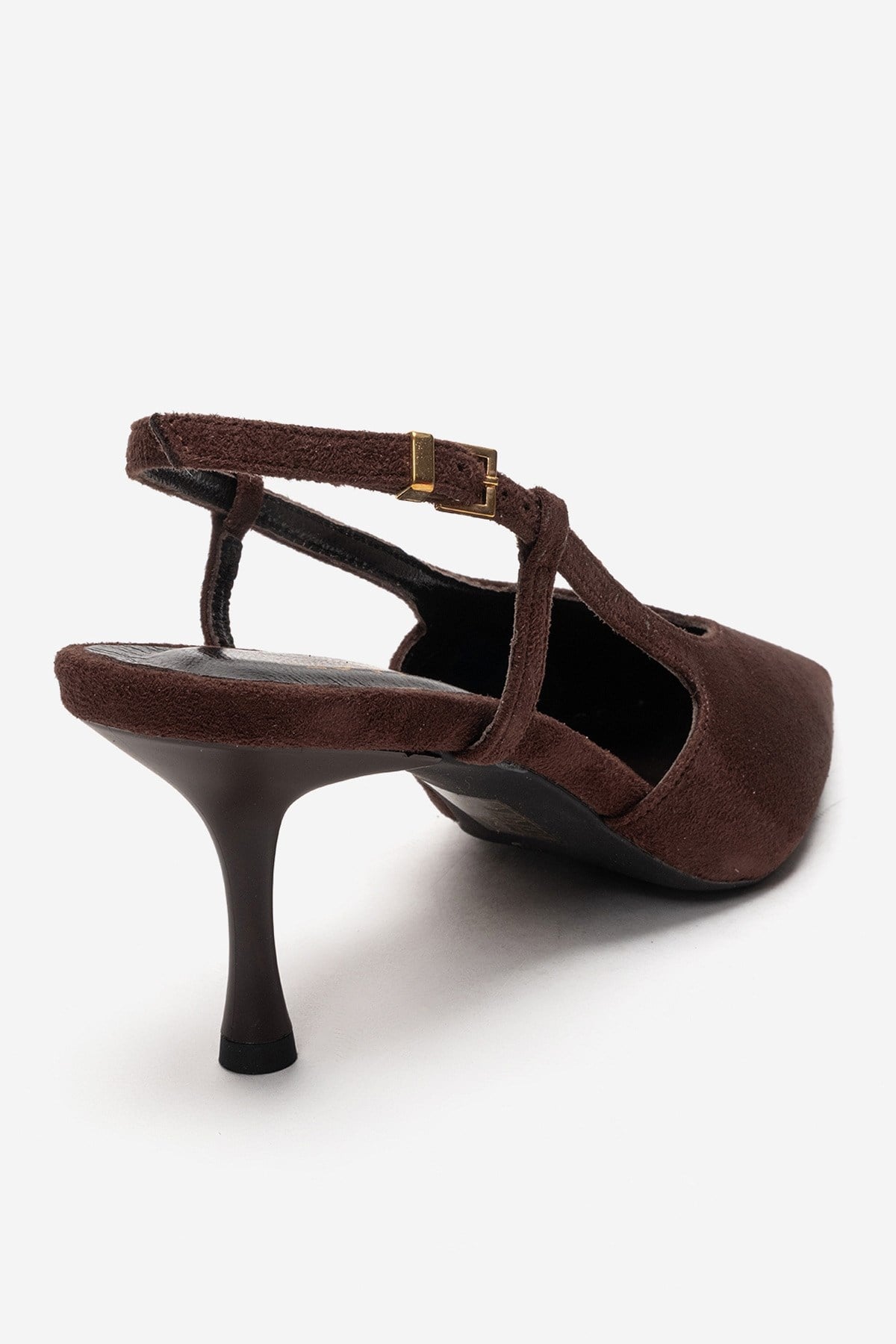 Irena - Brown Genuine Leather Pointed Slingback Stiletto Pump – back view showing leather, suede, Vowalisse