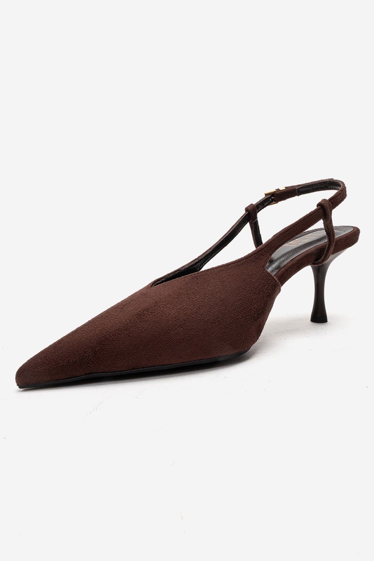 Irena - Brown Genuine Leather Pointed Slingback Stiletto Pump – top view showing leather, suede, Vowalisse