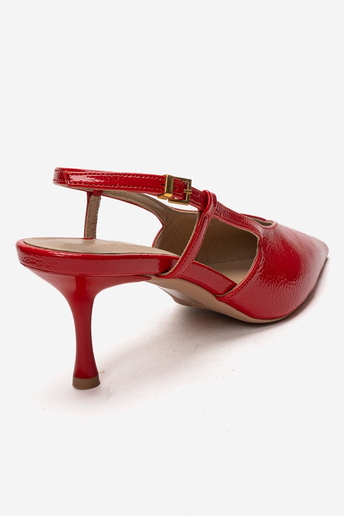 Irena - Red Genuine Leather Pointed Slingback Stiletto Pump – back view showing leather, red, Vowalisse