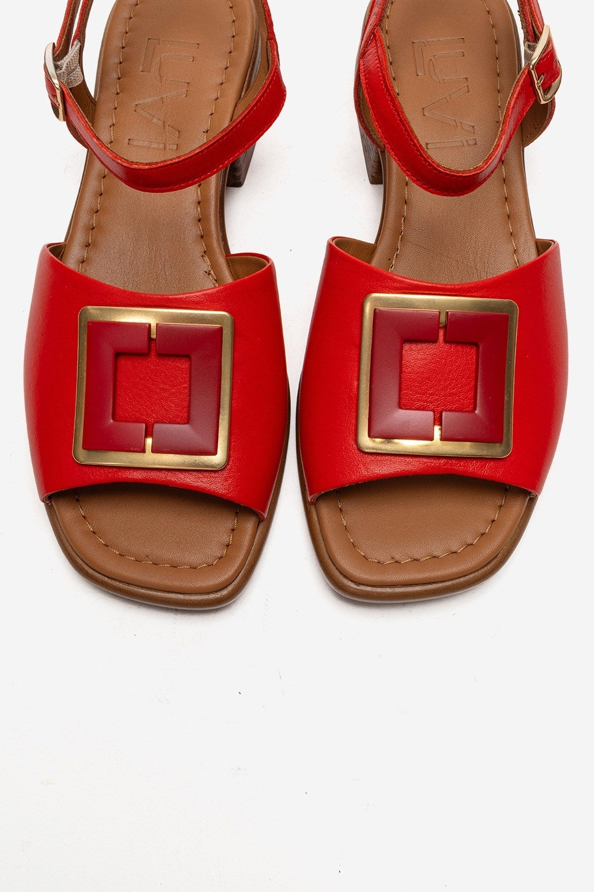 Svelte - Red Genuine Leather Buckled Sandal – side view showing leather, red, Vowalisse
