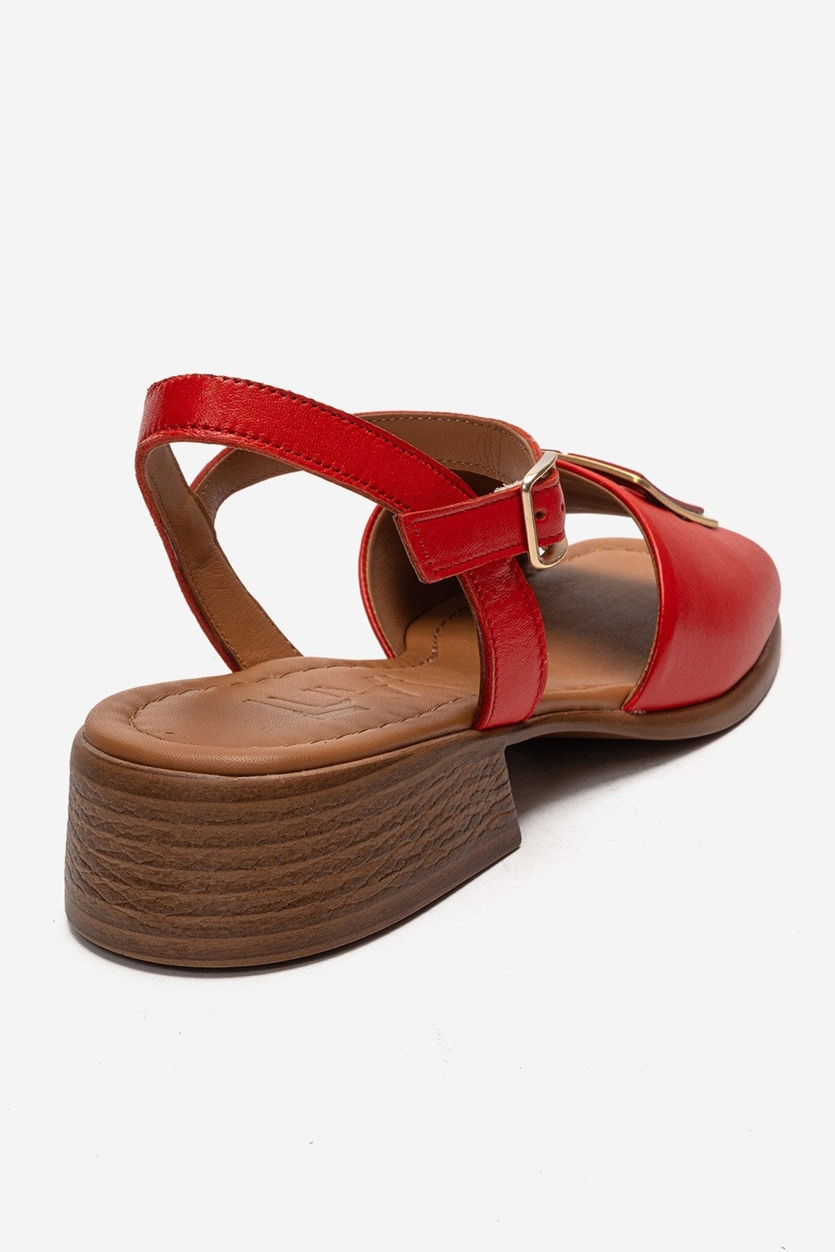 Svelte - Red Genuine Leather Buckled Sandal – back view showing leather, red, Vowalisse