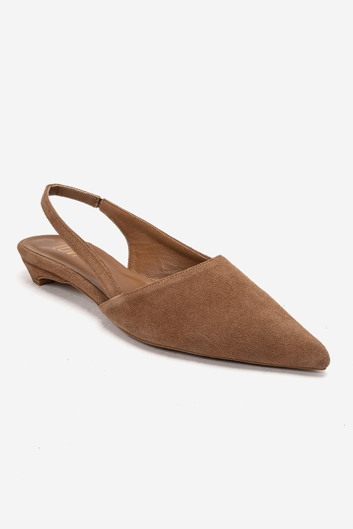 BERLINA - Camel Genuine Leather Low Block Heel Shoe – detail view showing leather, suede, Vowalisse