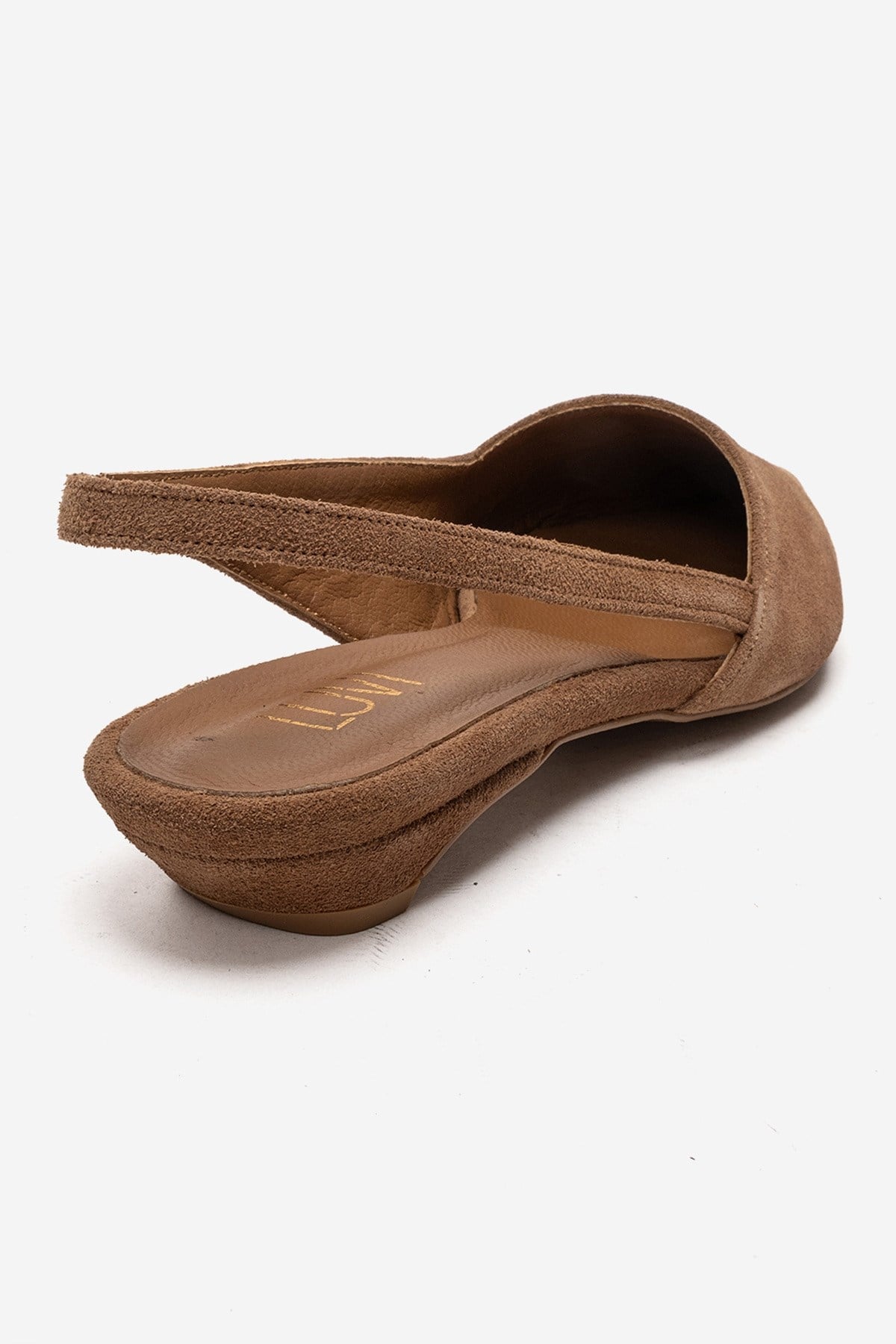 BERLINA - Camel Genuine Leather Low Block Heel Shoe – back view showing leather, suede, Vowalisse