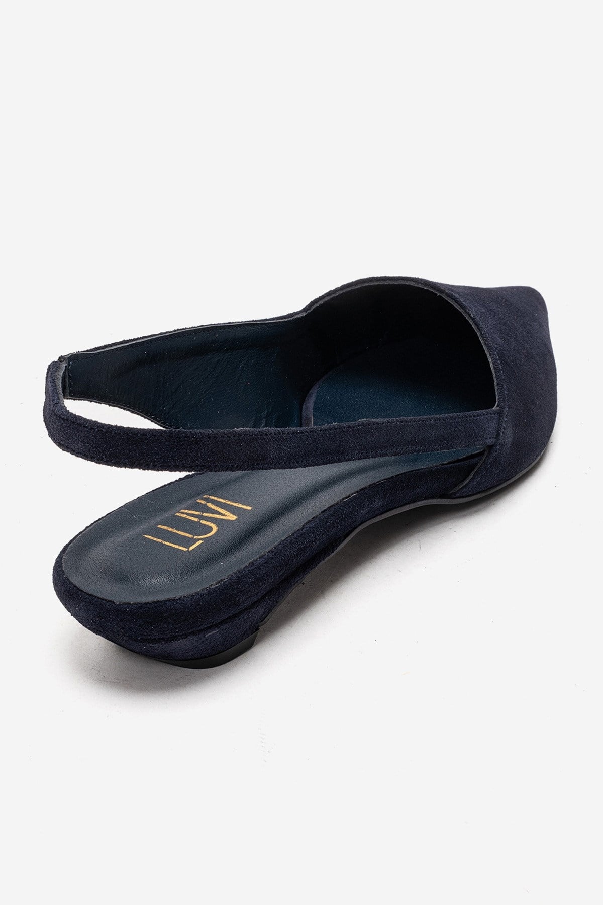 BERLINA - Navy Genuine Leather Low Block Heel Shoe – back view showing leather, suede, Vowalisse