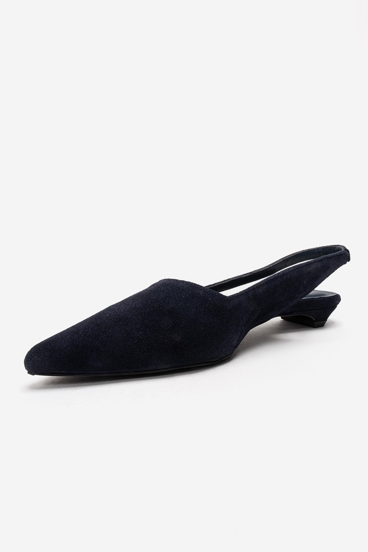 BERLINA - Navy Genuine Leather Low Block Heel Shoe – top view showing leather, suede, Vowalisse