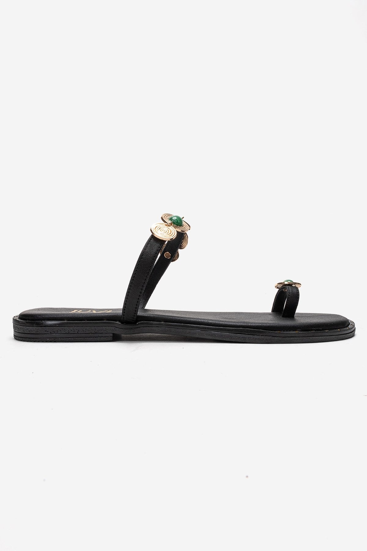 MARTINEZ - Black Genuine Leather Thong Sandal – heel view showing leather, black, Vowalisse