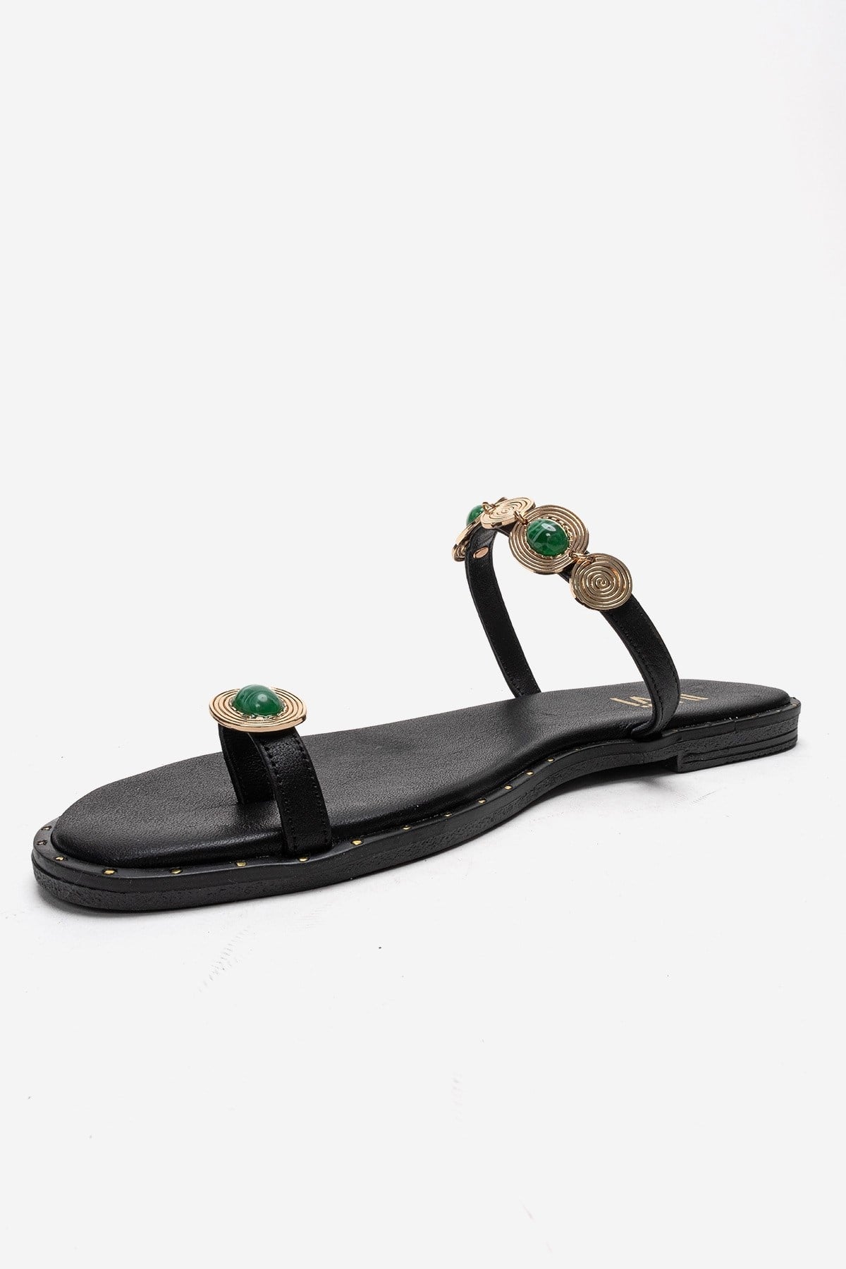 MARTINEZ - Black Genuine Leather Thong Sandal – top view showing leather, black, Vowalisse