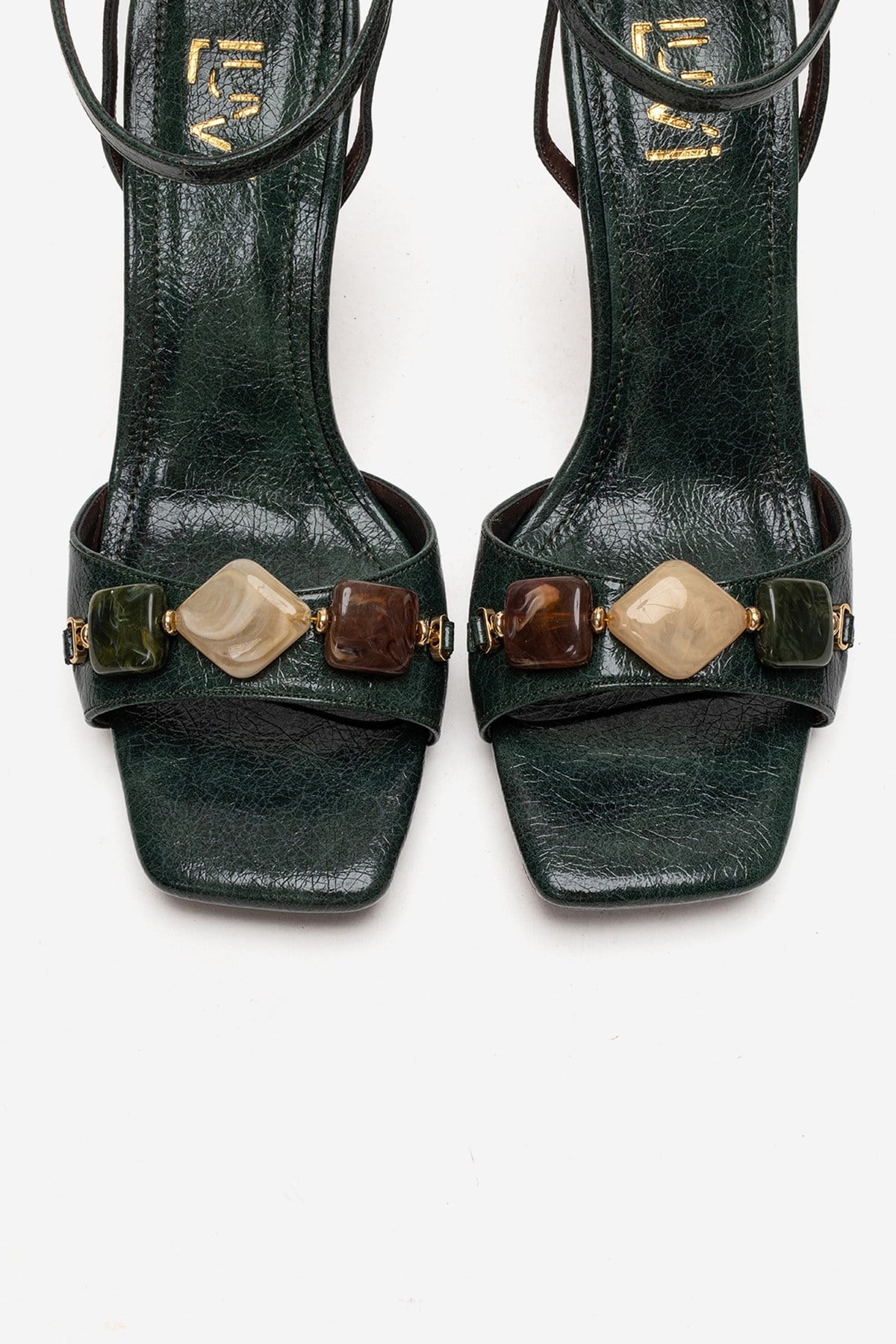 Franca - Green Genuine Leather Block Heel Sandal – side view showing leather, green, Vowalisse