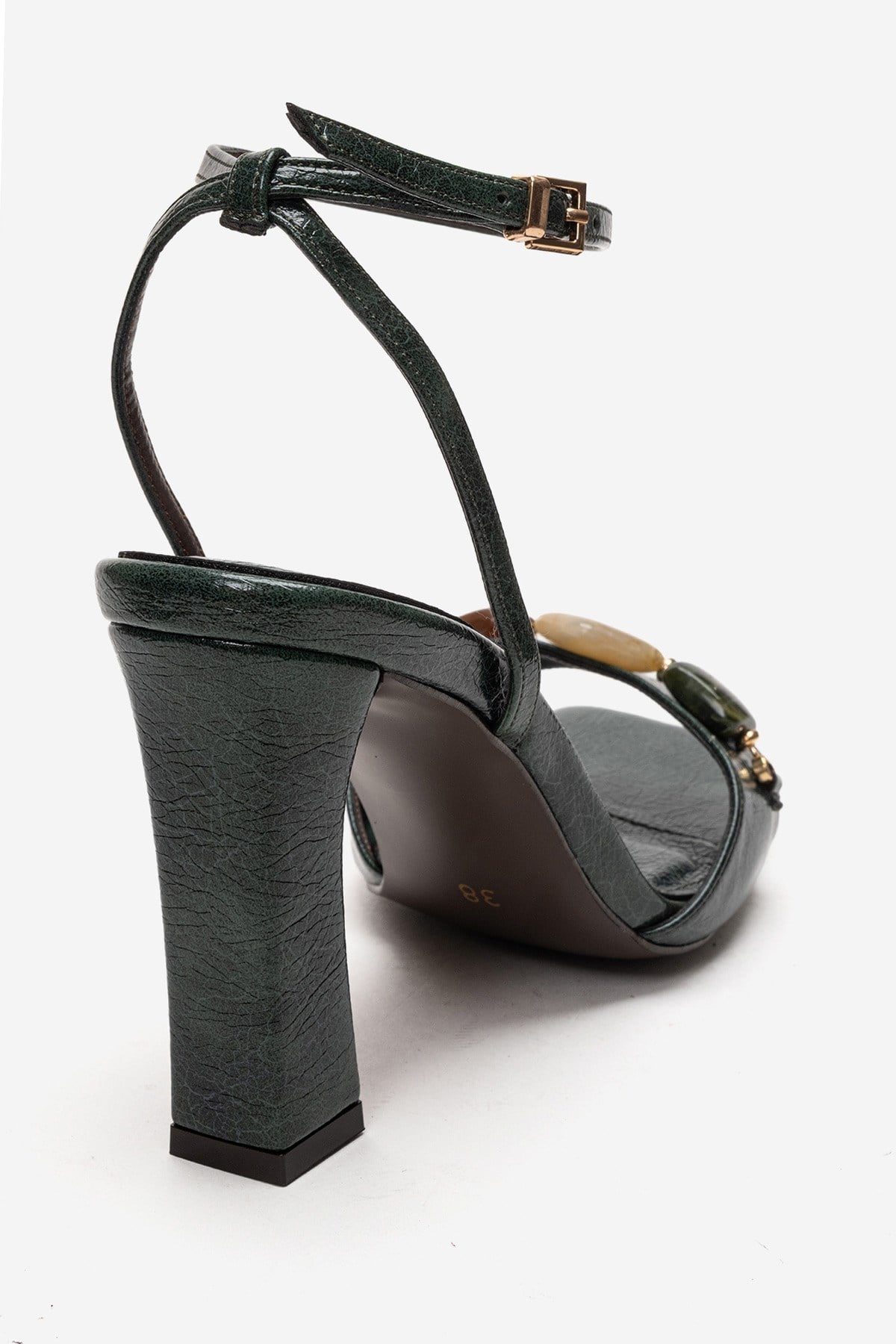 Franca - Green Genuine Leather Block Heel Sandal – back view showing leather, green, Vowalisse