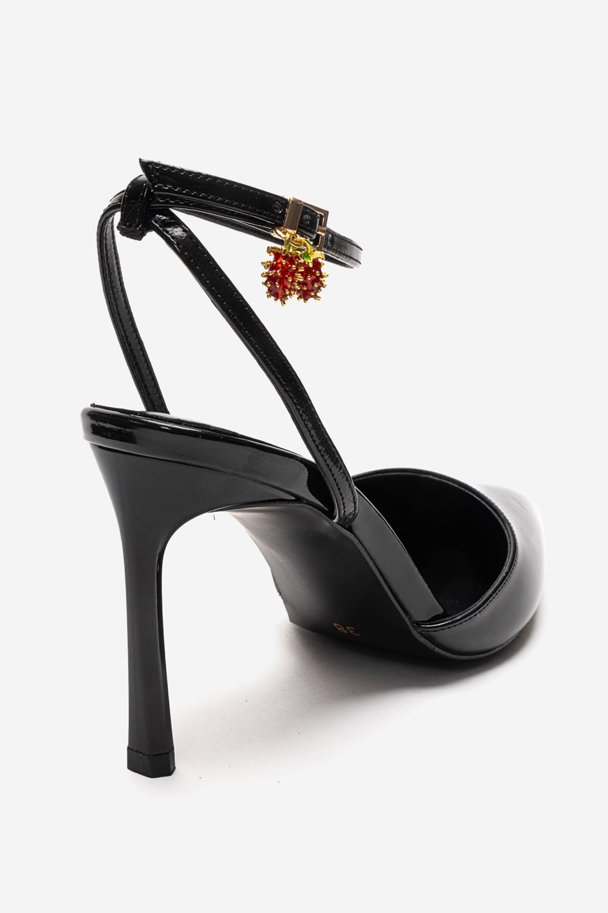 THALIA - Black Patent Stiletto Pump – back view showing leather, black, Vowalisse